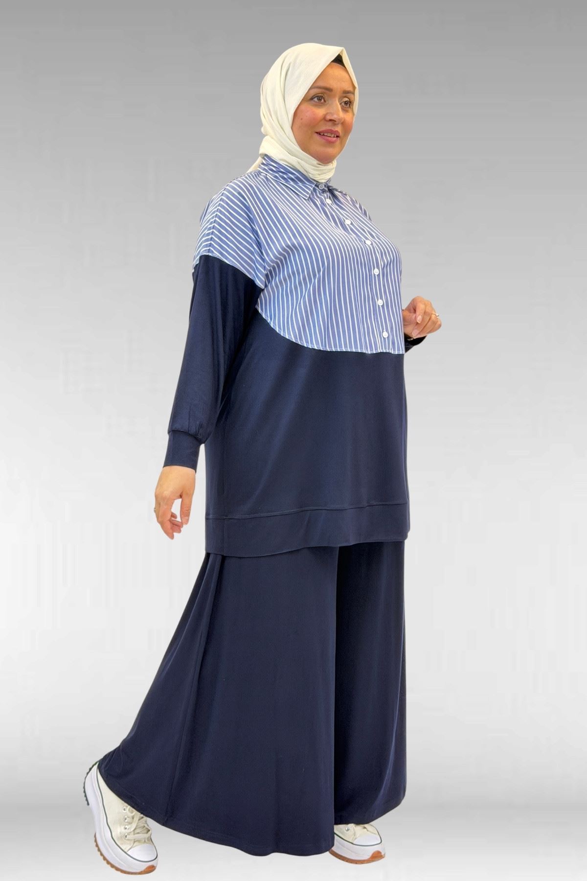 57016  Büyük Beden Erkek Yaka Kombinli Pantolonlu Takım - Lacivert -Lacivert