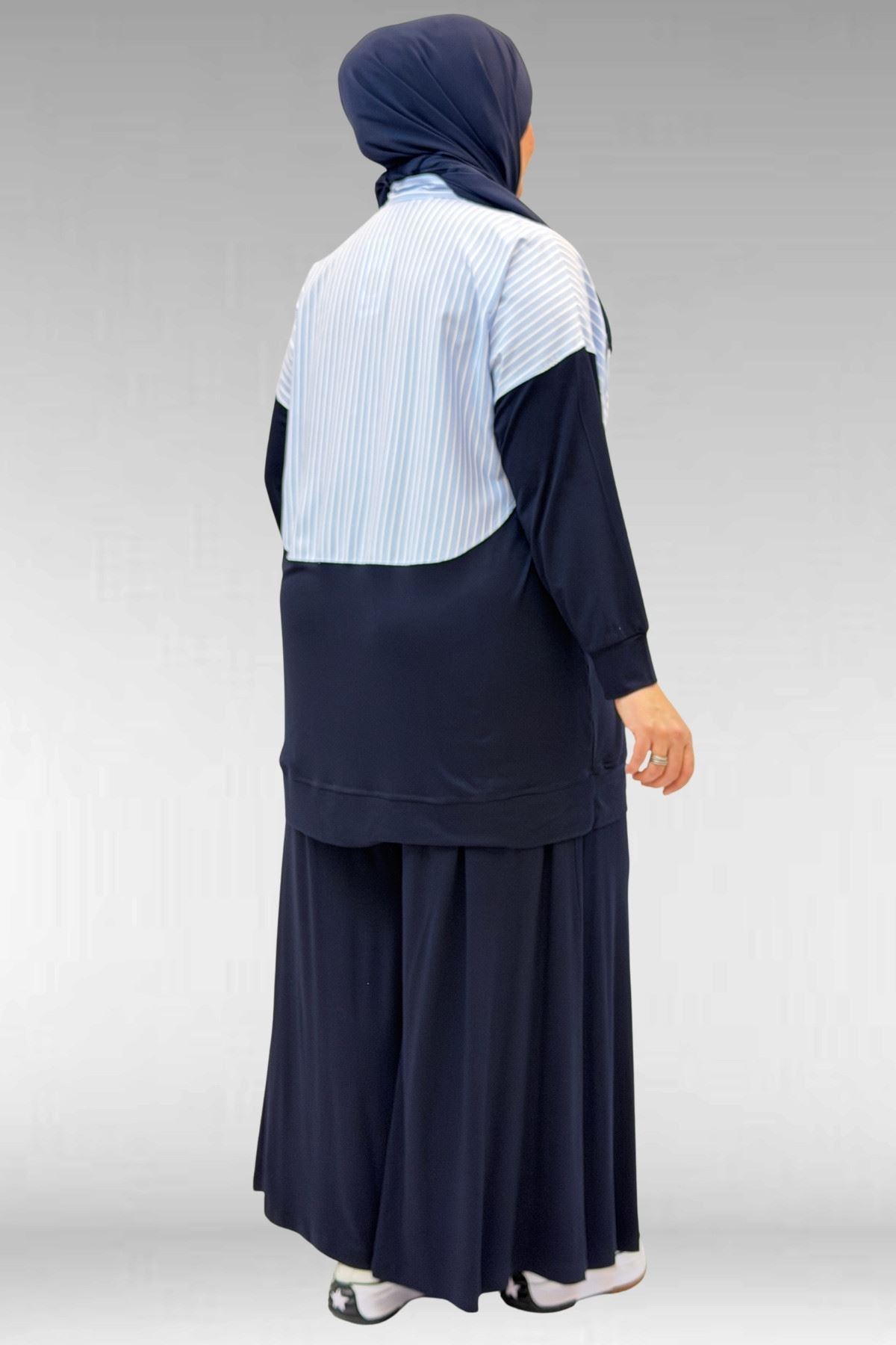 57016  Büyük Beden Erkek Yaka Kombinli Pantolonlu Takım - Lacivert-Mavi