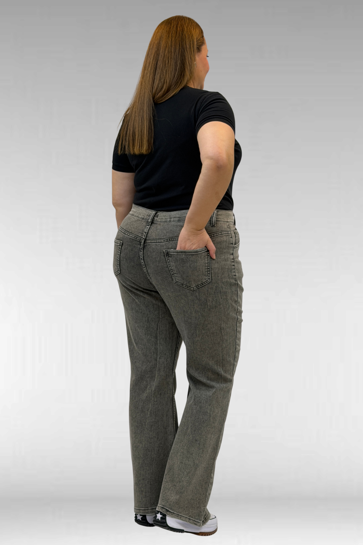 9110-11 Büyük Beden İspanyol Paça Kot Pantolon - Antrasit