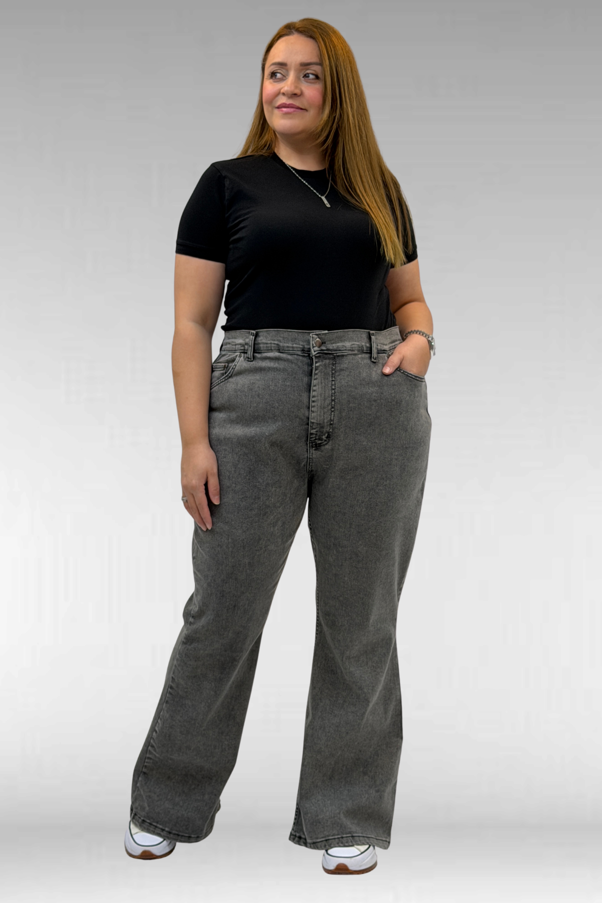 9110-11 Büyük Beden İspanyol Paça Kot Pantolon - Siyah