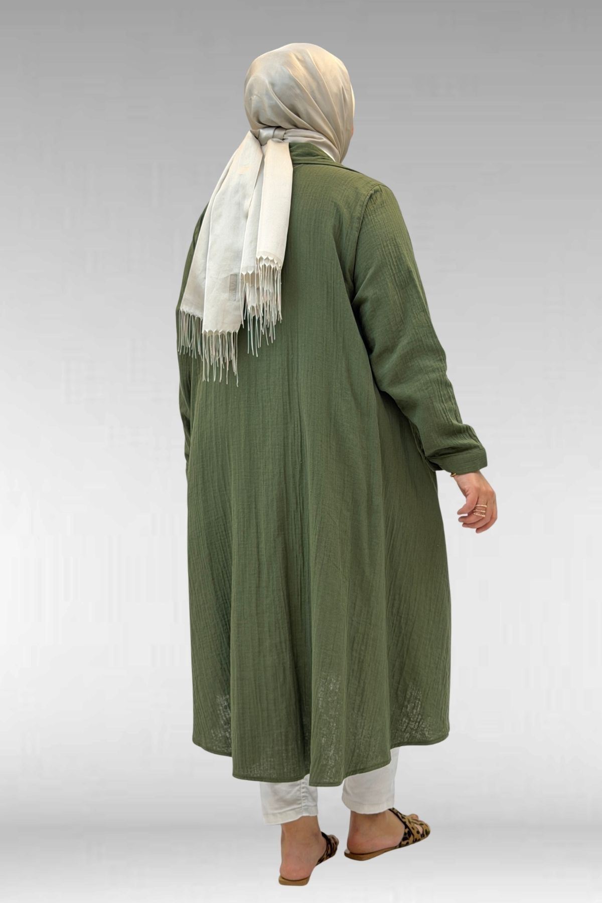 58093 Büyük Beden Mevlana Kesim Müslin Gömlek - Haki