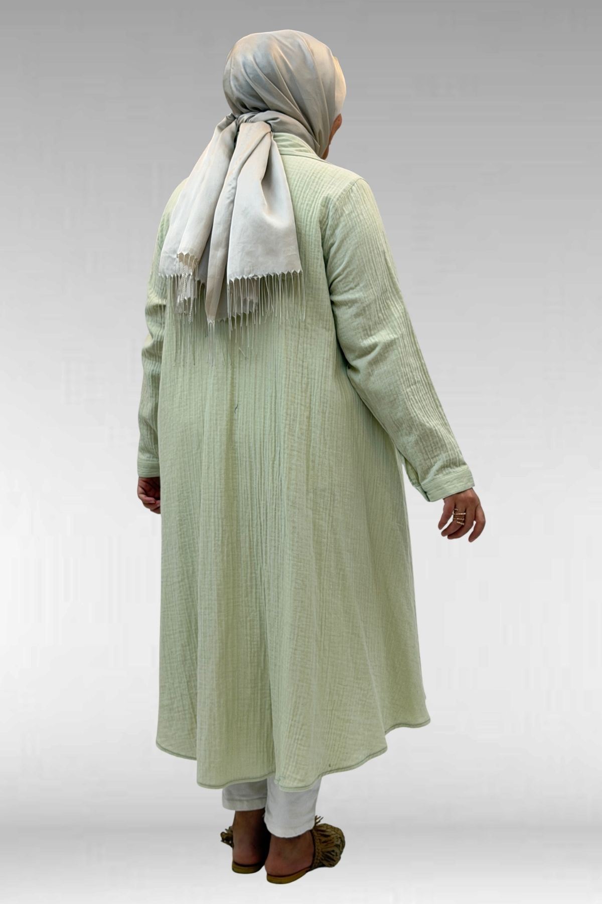 58093 Büyük Beden Mevlana Kesim Müslin Gömlek - Su Yeşili