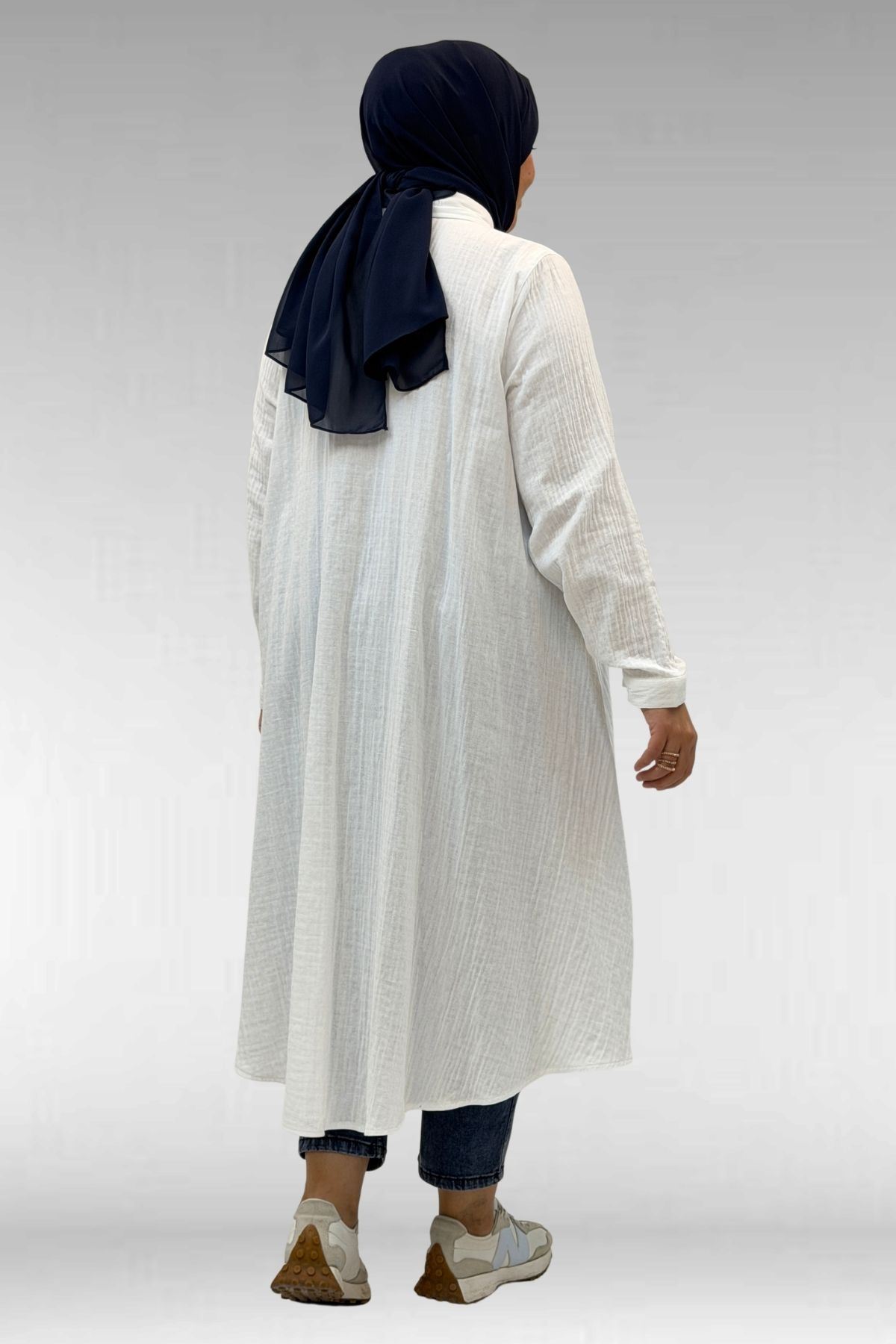 58093 Büyük Beden Mevlana Kesim Müslin Gömlek - Ekru