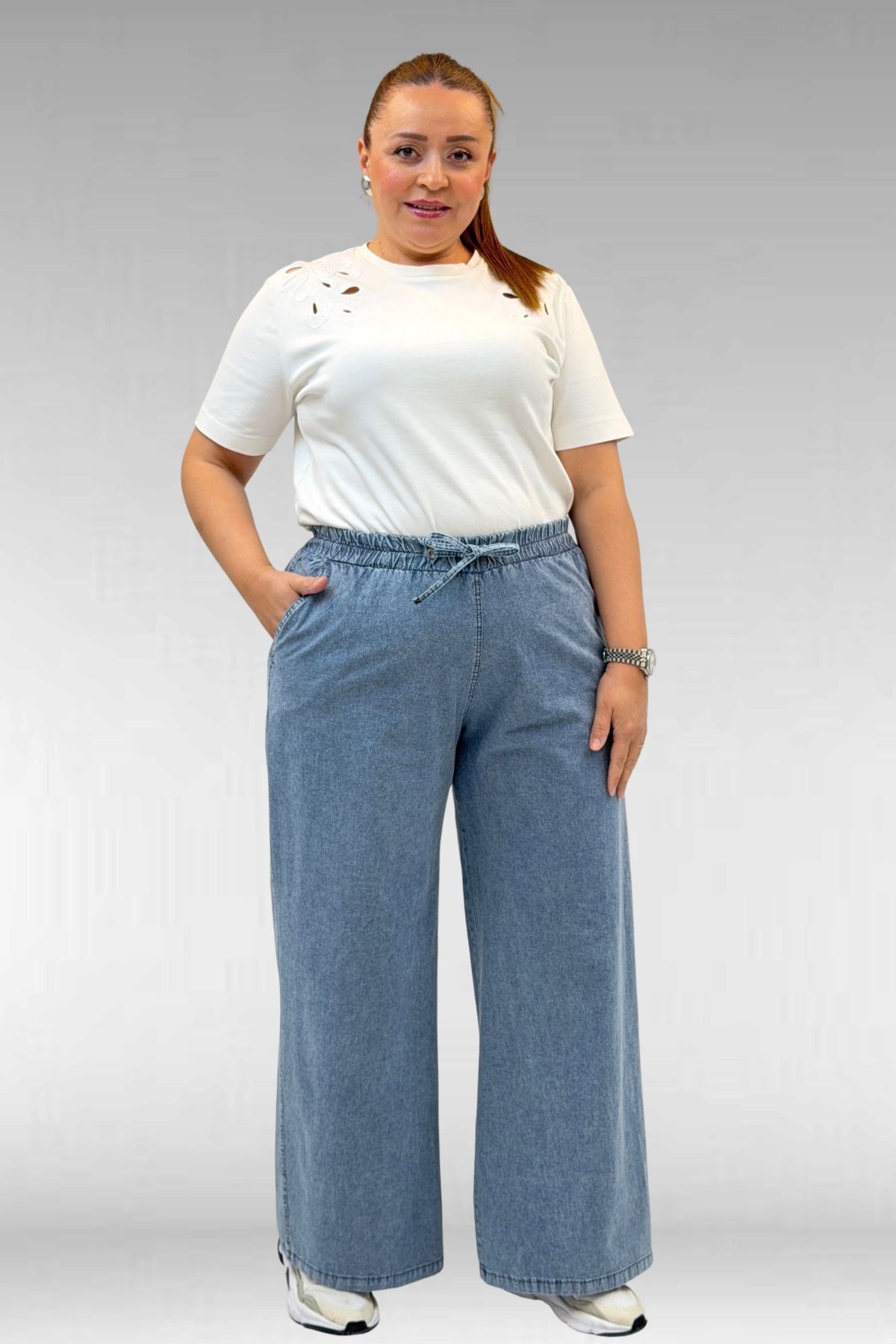 29000 Büyük Beden Bol Paça Kot Pantolon - Mavi