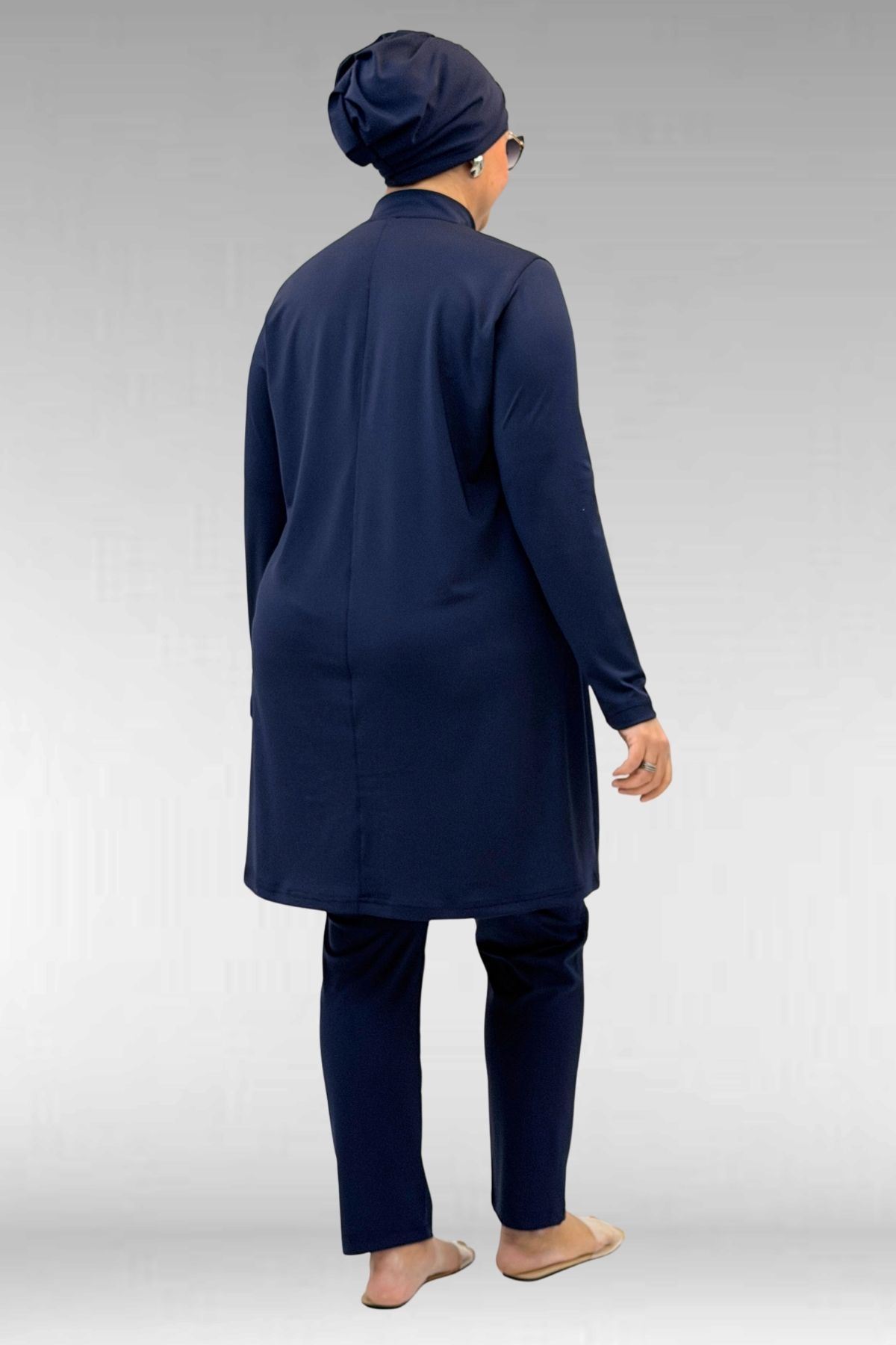 1738 Büyük Beden Düz Renk Tesettür Mayo - Lacivert