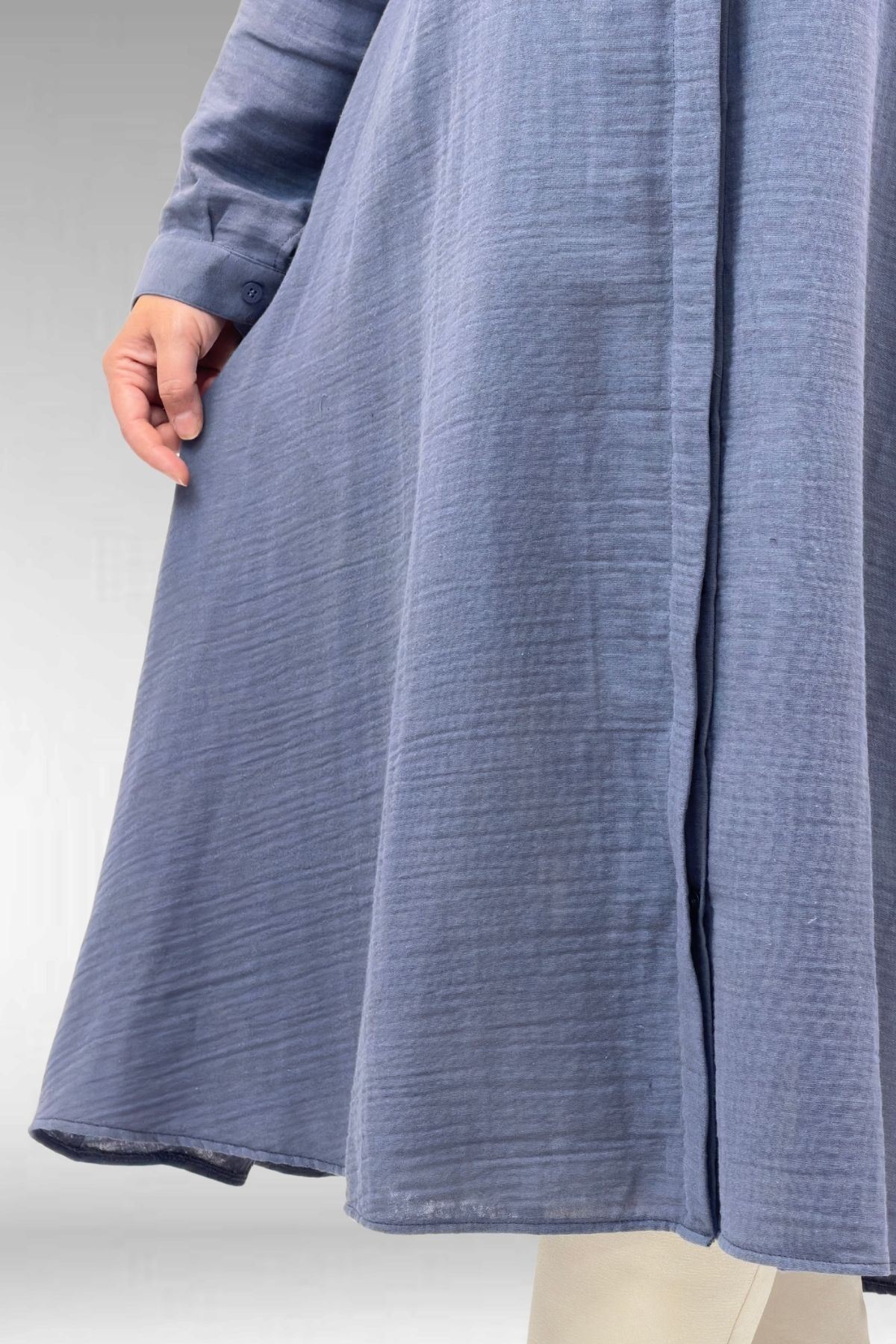 58093 Büyük Beden Mevlana Kesim Müslin Gömlek - Antrasit