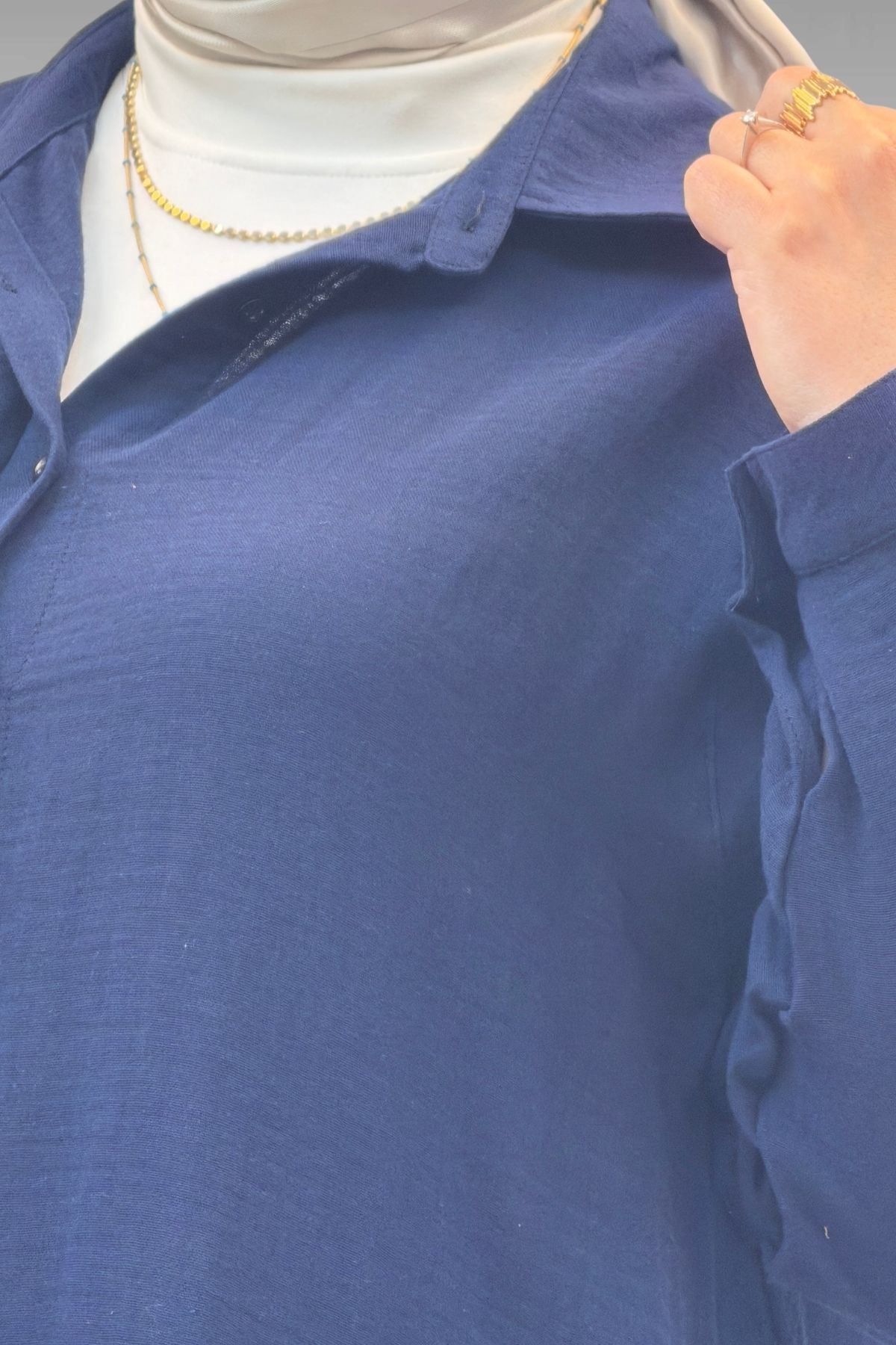 58093 Büyük Beden Mevlana Kesim Müslin Gömlek - Lacivert