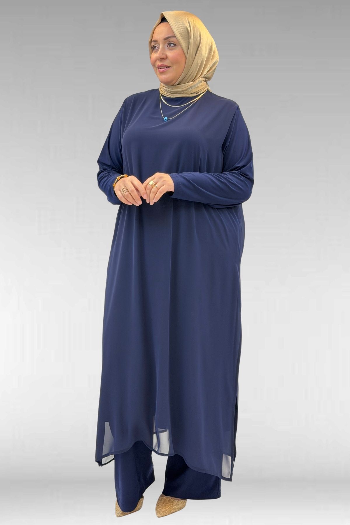 67024 Büyük Beden Sandy-Şifon Takım - Lacivert