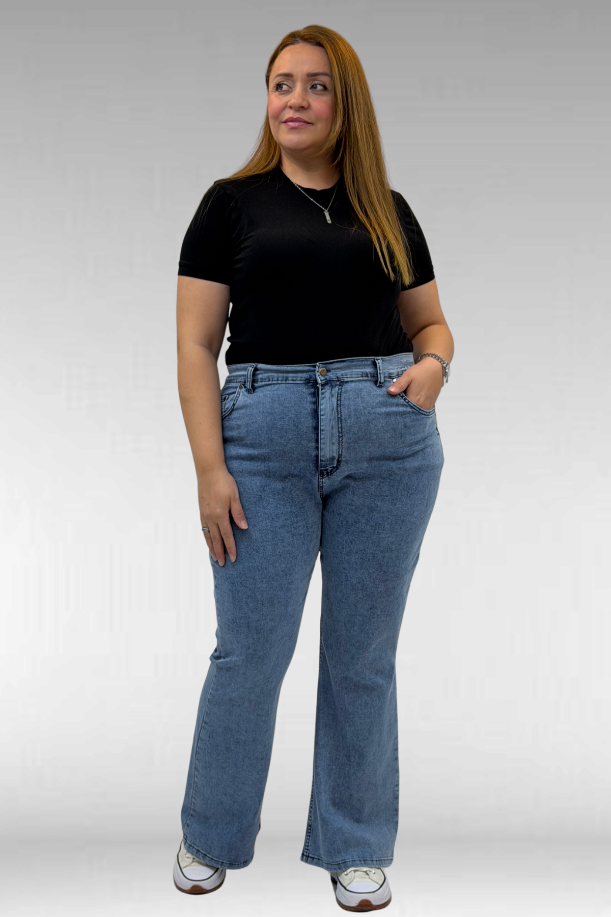 9110-11-E Büyük Beden İspanyol Paça Kot Pantolon - Buz Mavi