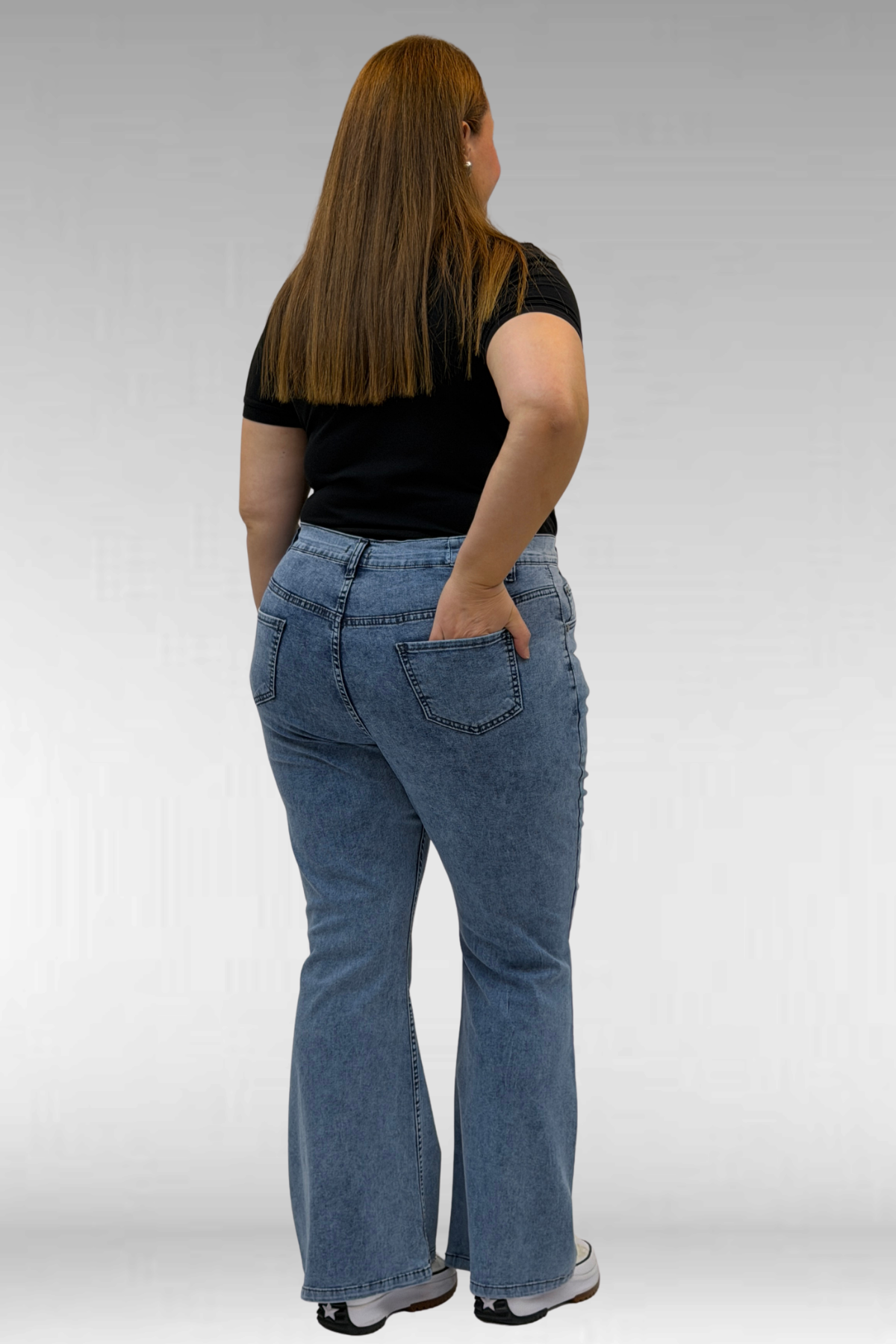 9110-11-E Büyük Beden İspanyol Paça Kot Pantolon - Buz Mavi