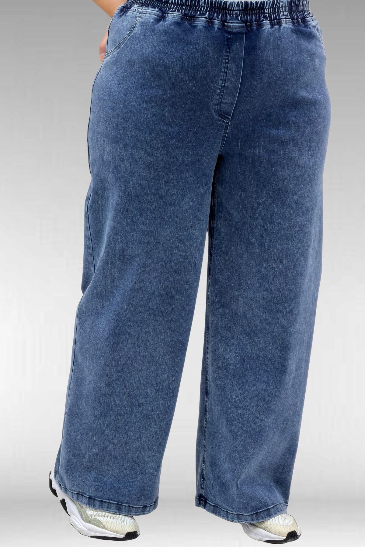 69003-E Büyük Beden Beli Lastikli Bolpaça Kot Pantolon - Koyu Mavi