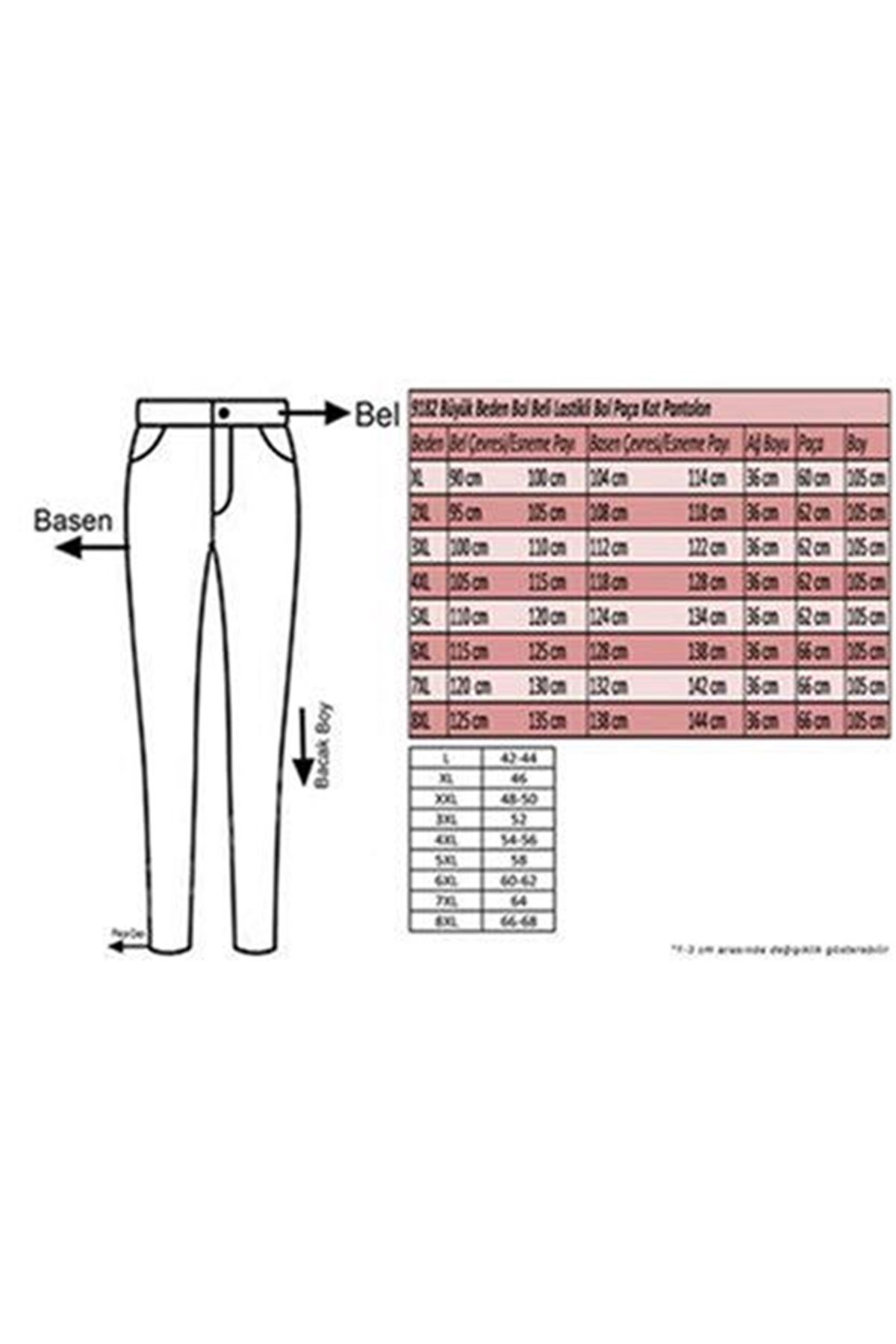 69003 Büyük Beden Beli Lastikli Bolpaça Kot Pantolon - Kar Yıkama Mavi