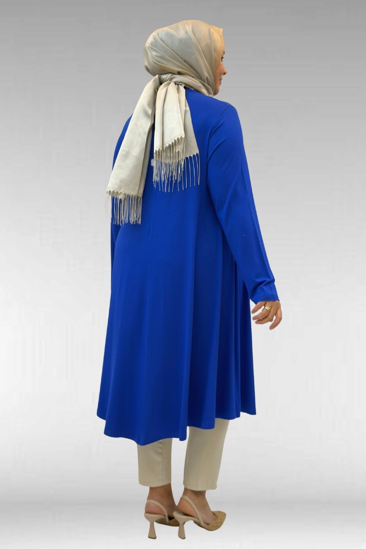 28016 Büyük Beden Penye Mevlana Tunik - Saks