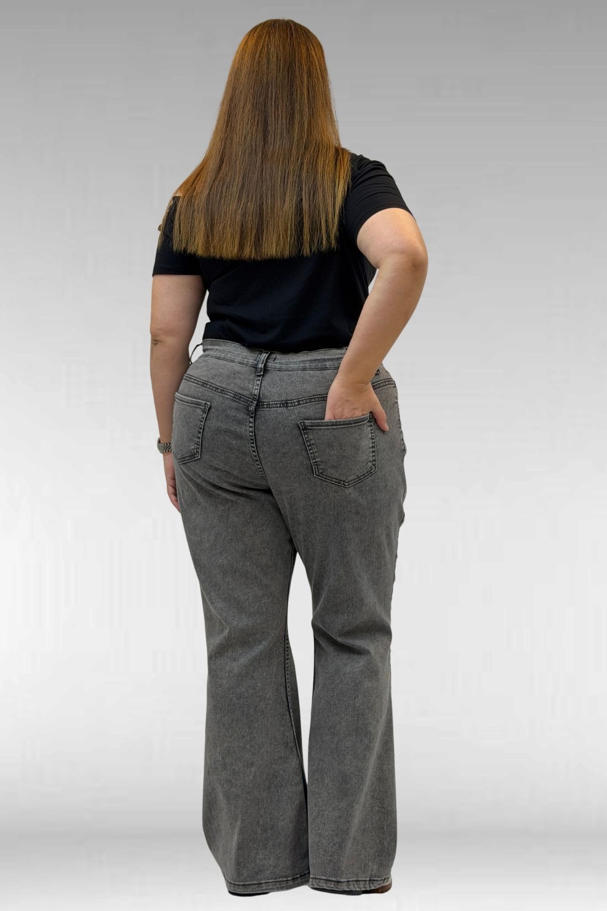 69004 Büyük Beden Yanları Taşlı İspanyol Kot Pantolon - Antrasit