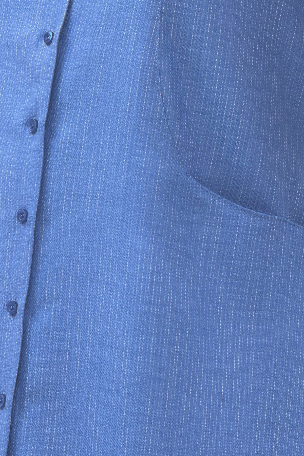 68017 Büyük Beden Hakim Yakalı Kolları Lastikli Tunik - İndigo