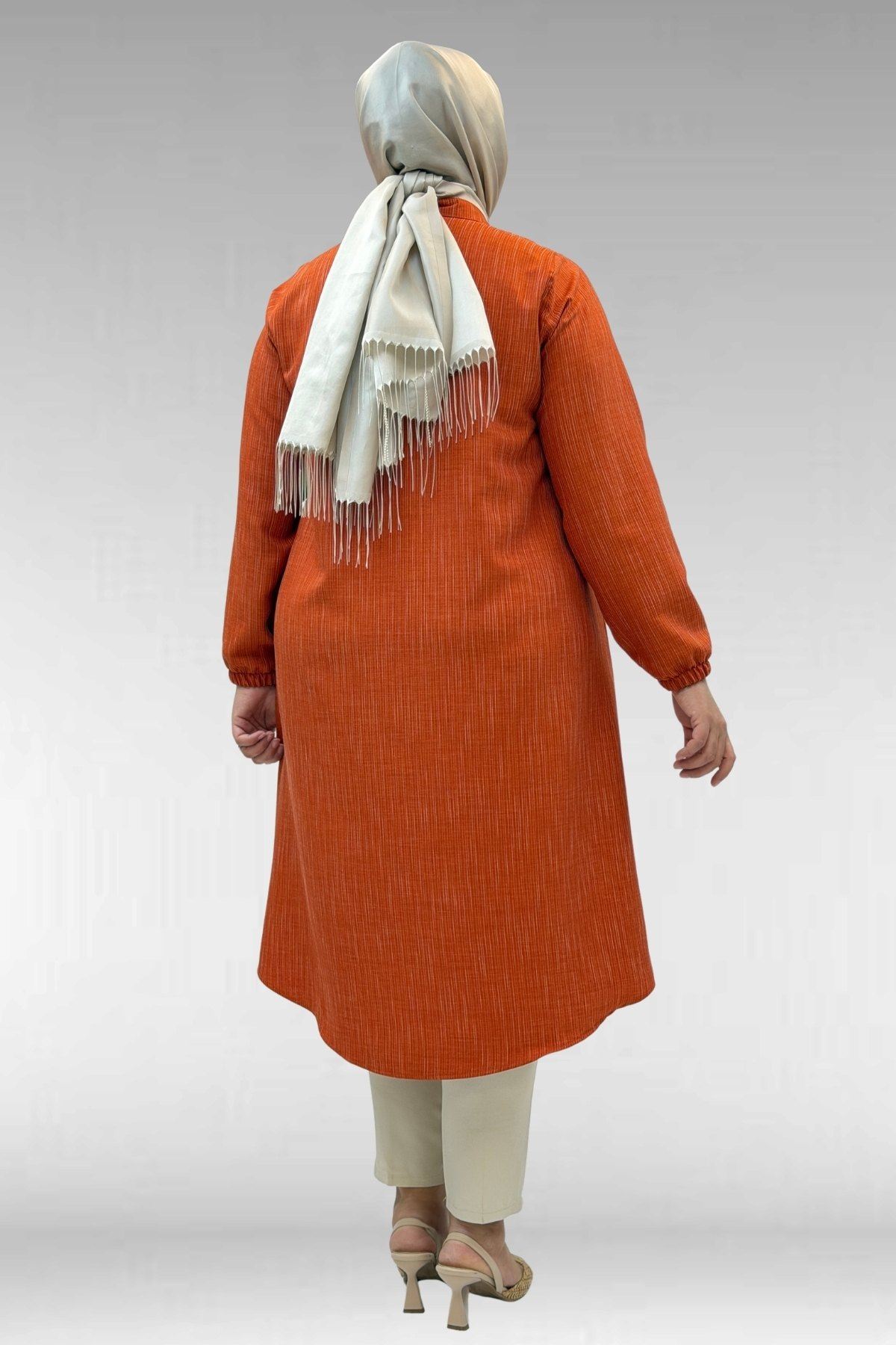 68017 Büyük Beden Hakim Yakalı Kolları Lastikli Tunik - Kiremit