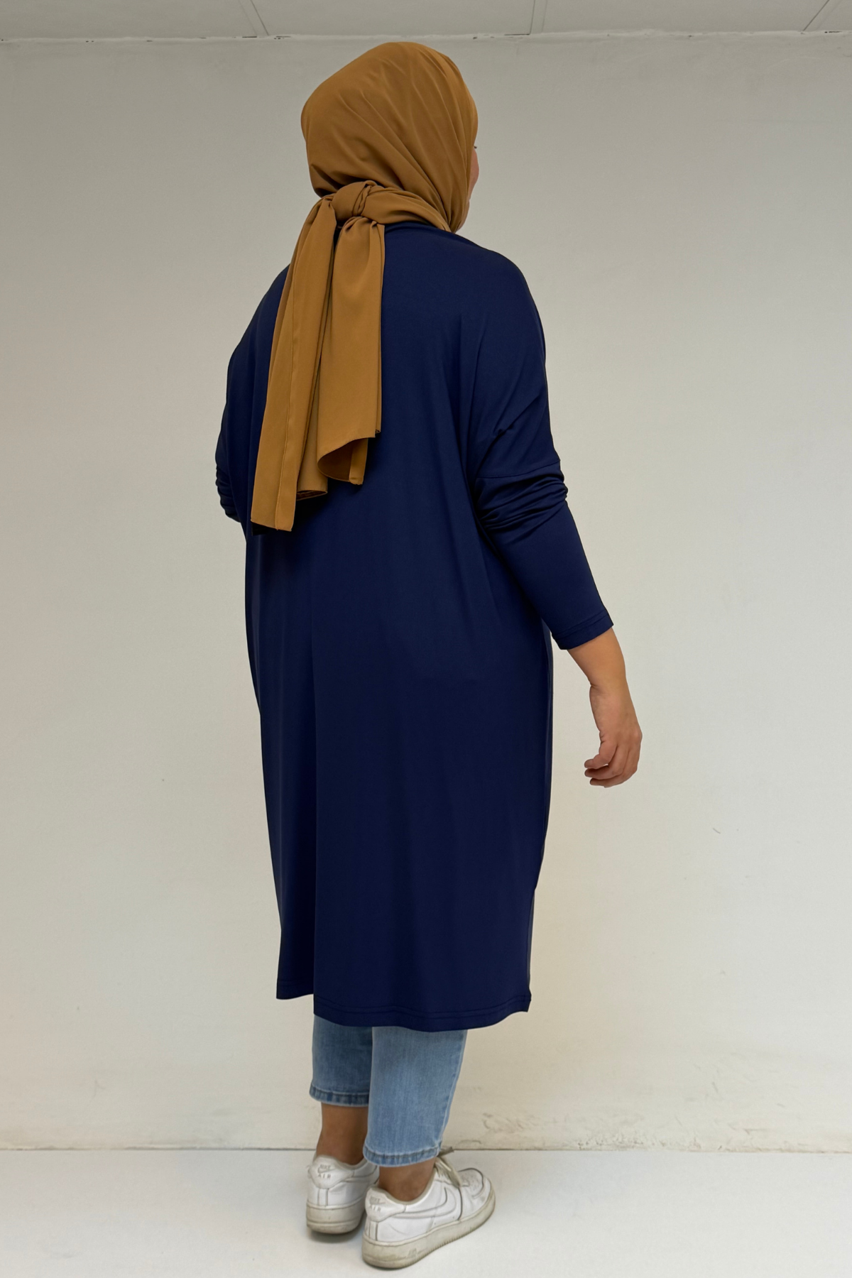 28092-E Büyük Beden Düşük Kol Penye Tunik - İndigo