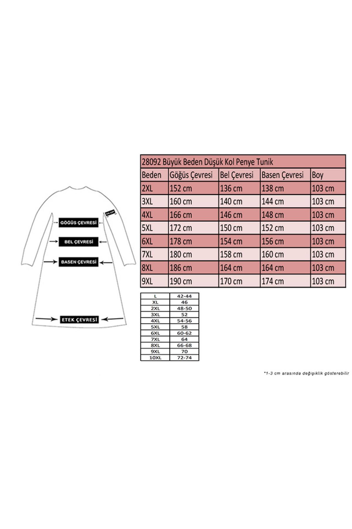 28092-E Büyük Beden Düşük Kol Penye Tunik - İndigo