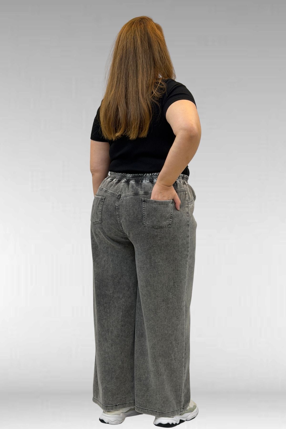 69003-E Büyük Beden Beli Lastikli Bolpaça Kot Pantolon - Antrasit