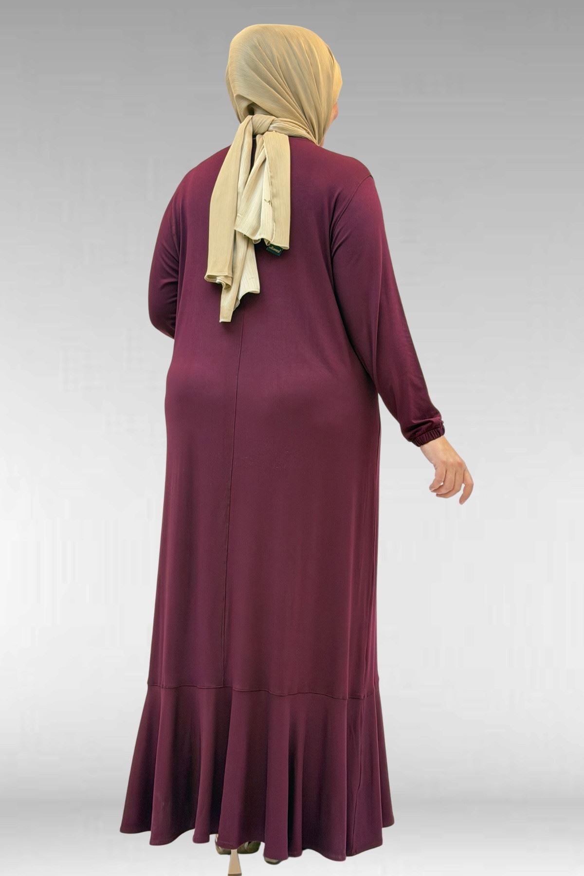 62006 Büyük Beden Önü Çıma Detaylı Penye Elbise - Bordo