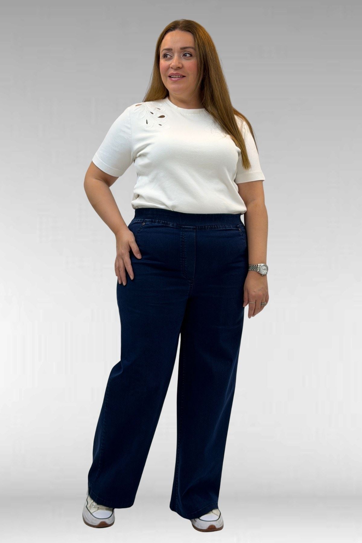 9182-9 Büyük Beden Beli Lastikli Bolpaça Kot Pantolon - Siyah