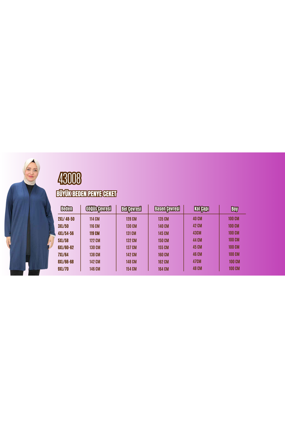 43008 Büyük Beden Penye Ceket - Haki