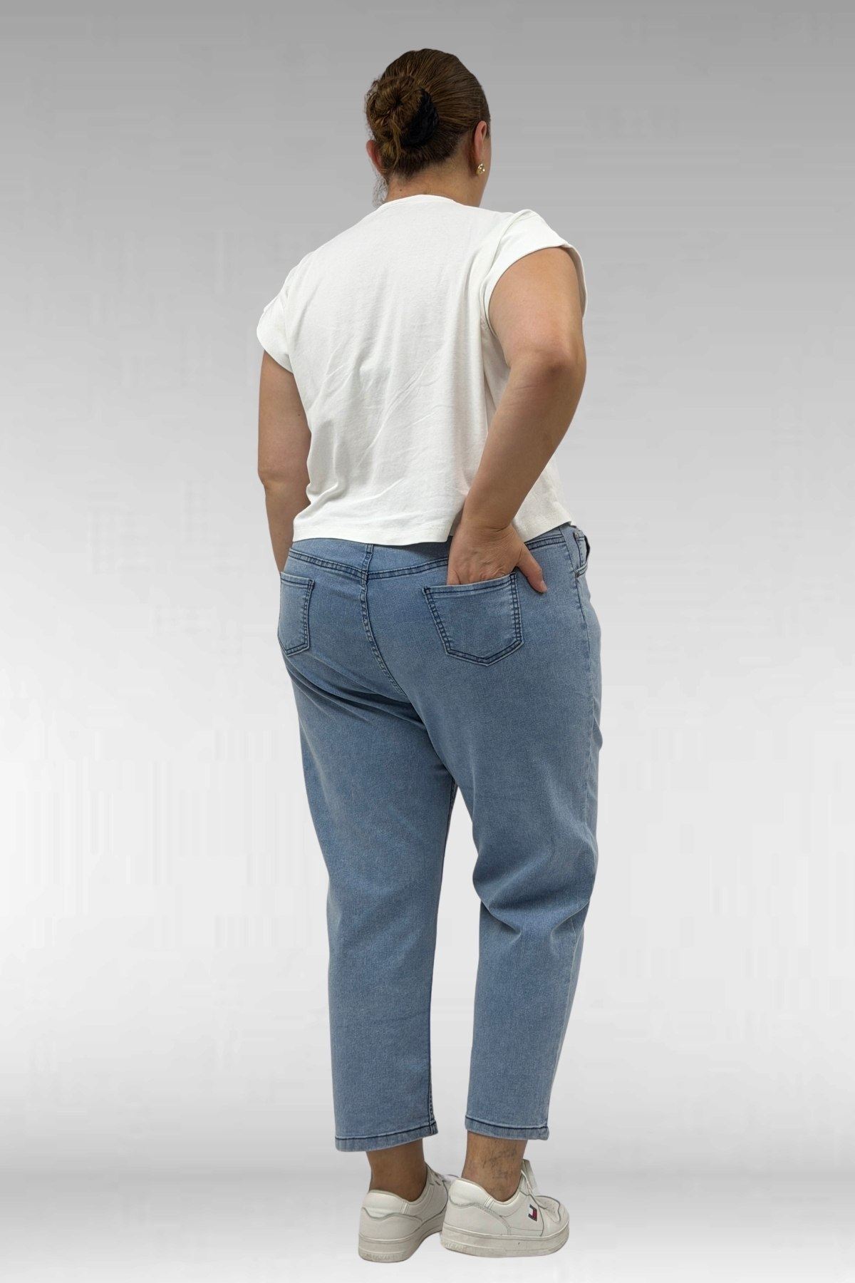 9125-8 Büyük Beden Boy Friend Kot Pantolon - Kar Ykama Buz Mavi
