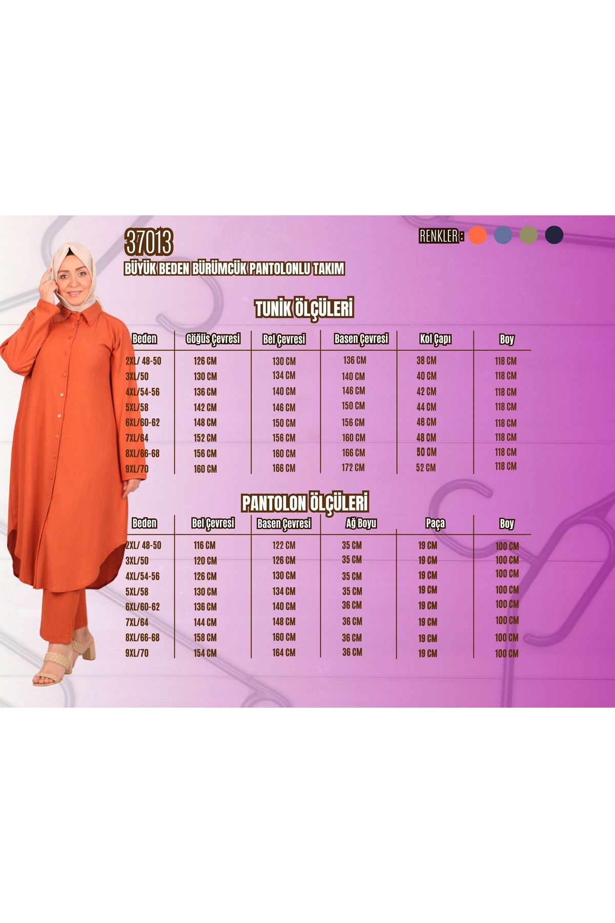 37013-E Büyük Beden Bürümcük Pantolonlu Takım - Lacivert 