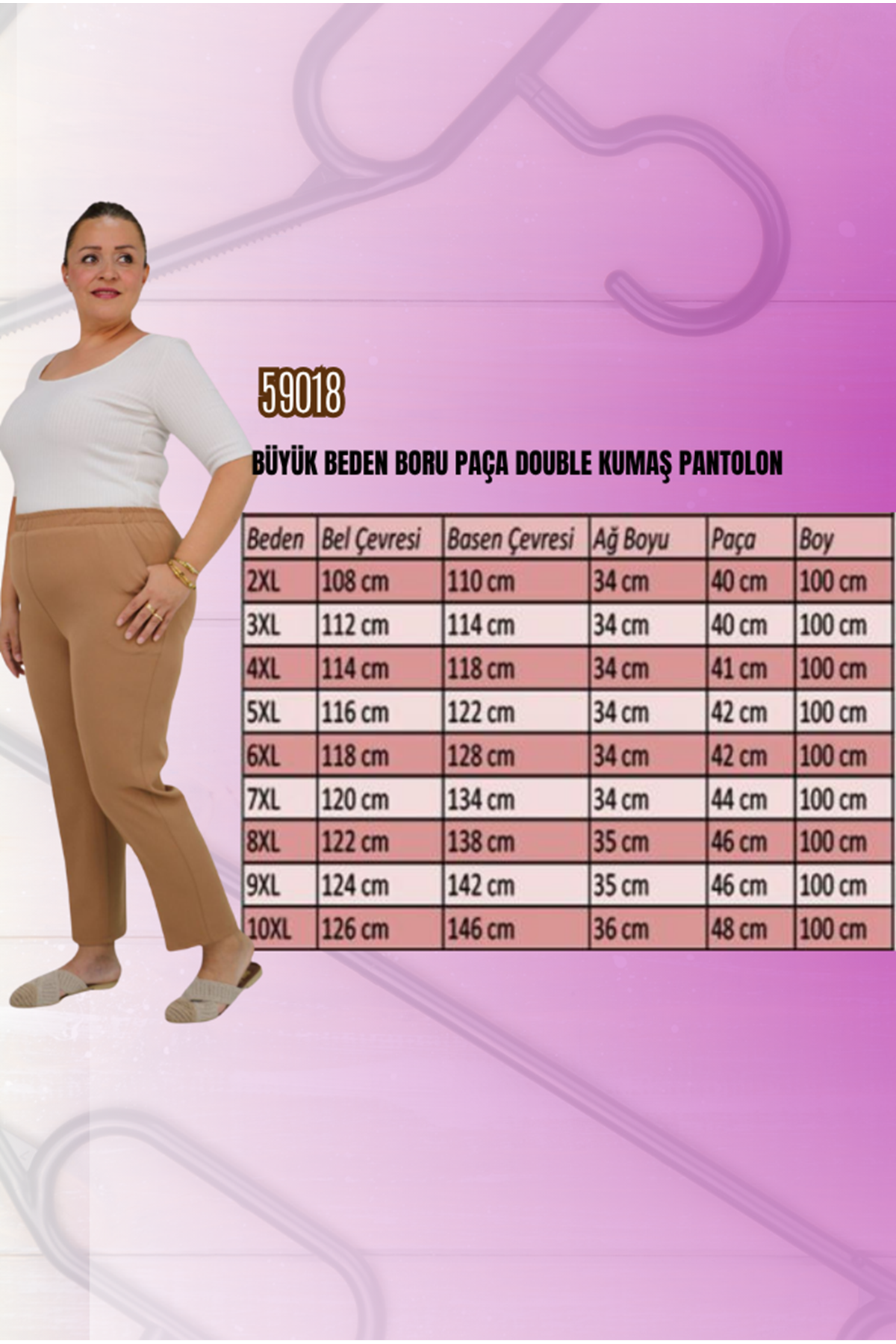 29020 Büyük Beden Beli Lastikli Boru Paça Pantolon - Siyah