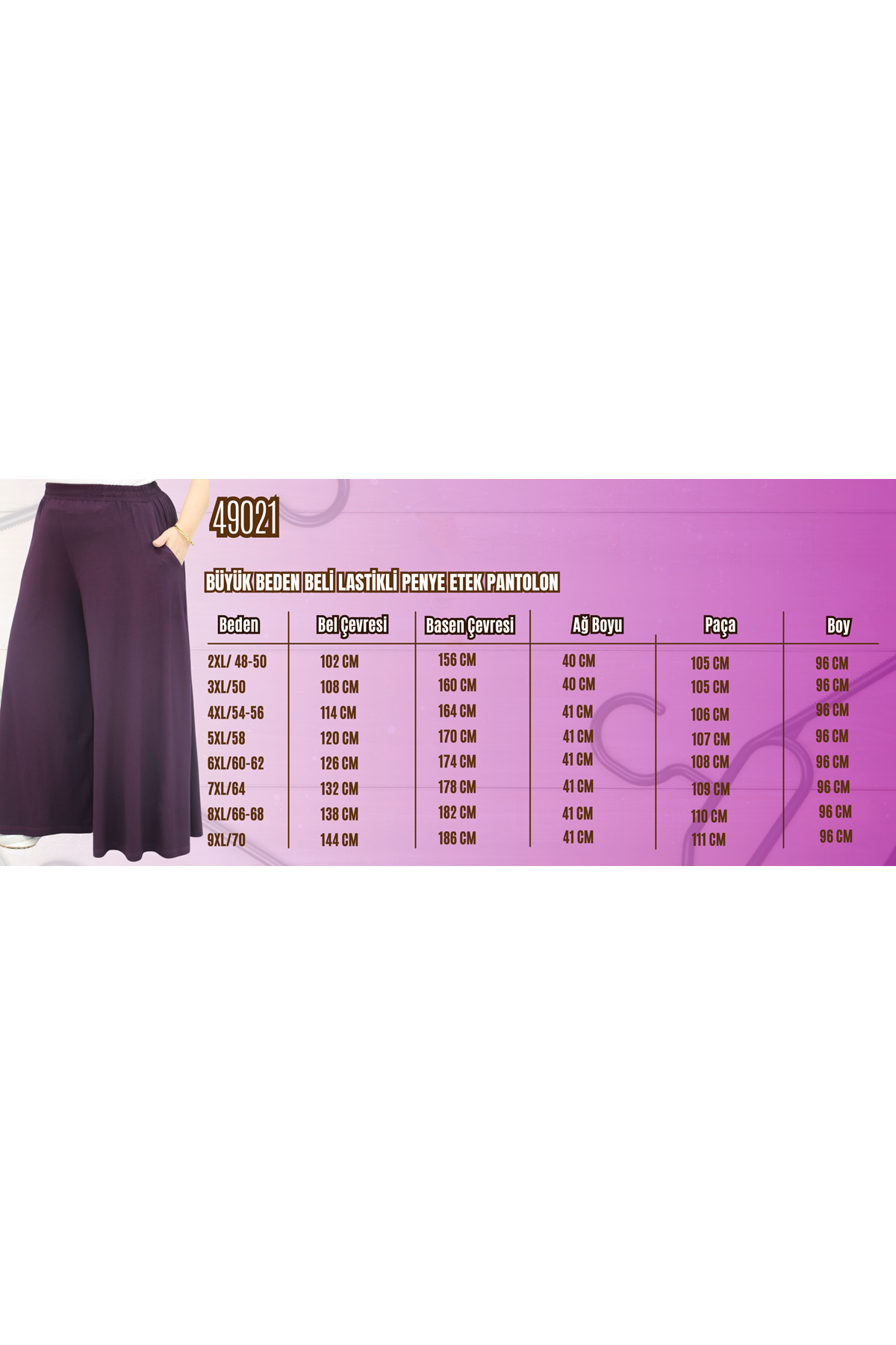49003 Büyük Beden Beli Lastikli Penye Etek Pantolon - Vizon