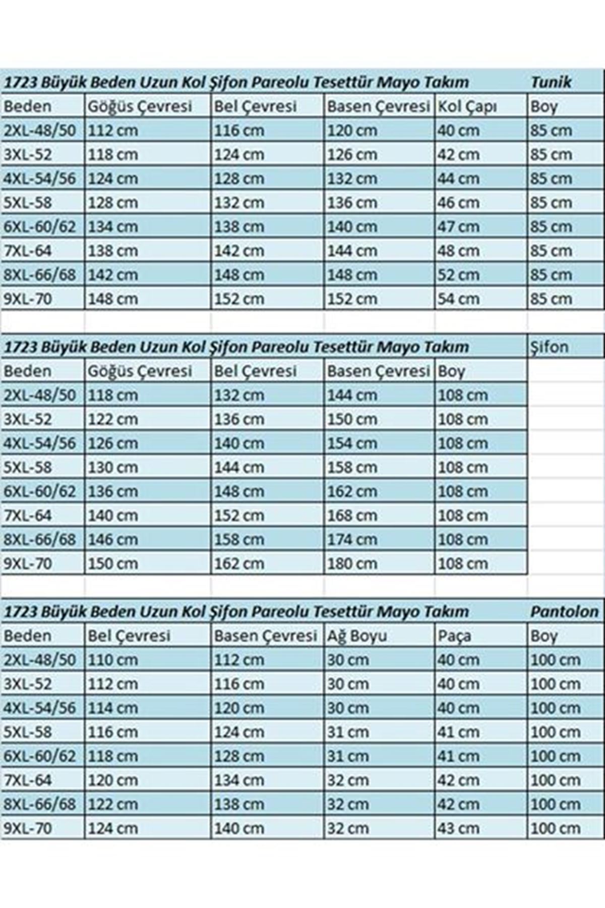 1723-E Büyük Beden Uzunkol Şifon Pareolu Tesettür Mayo - Aqua Mavi