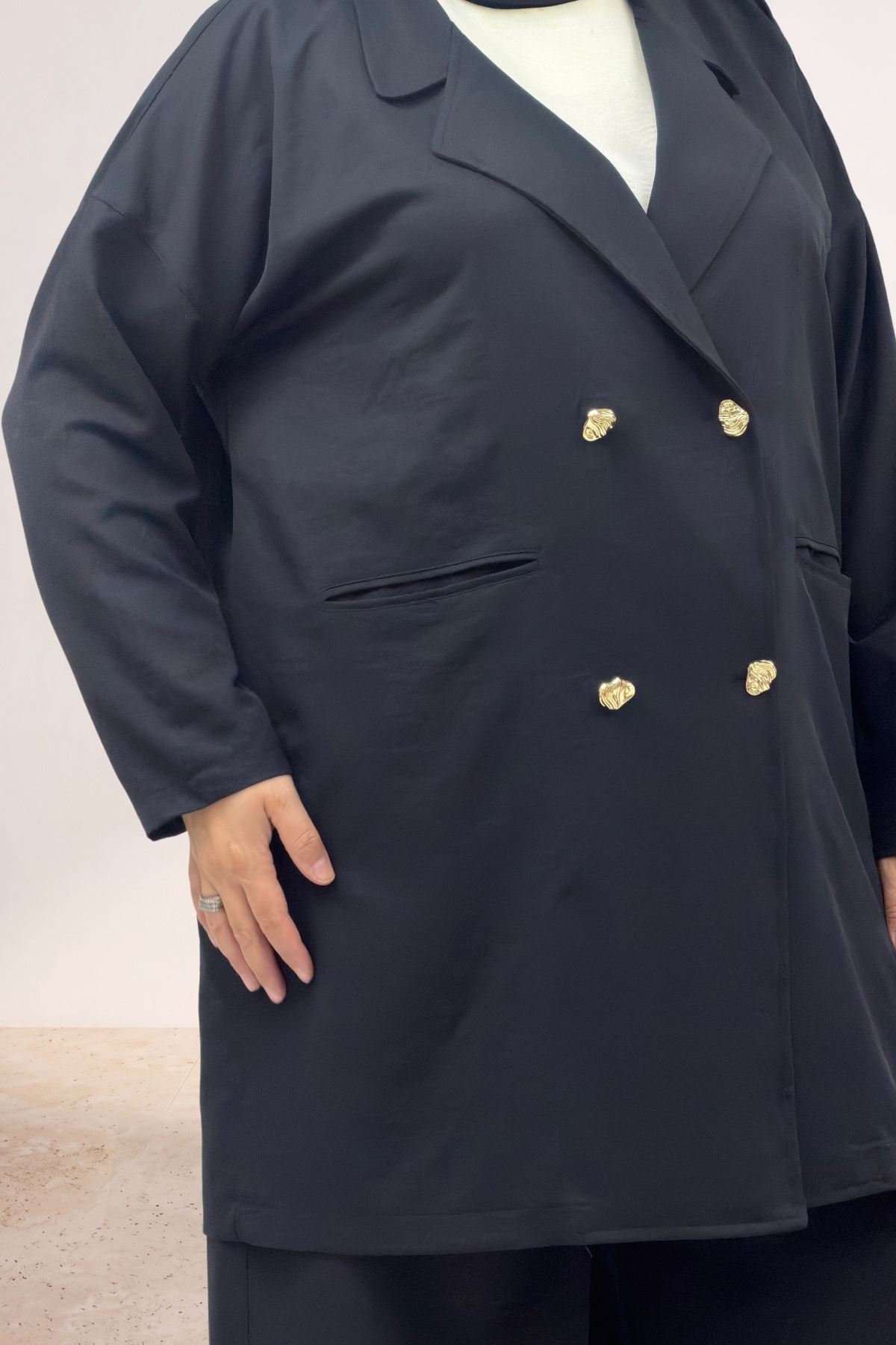 67056 Büyük Beden Blazer Ceket - Pantolon Nova Takım - Siyah