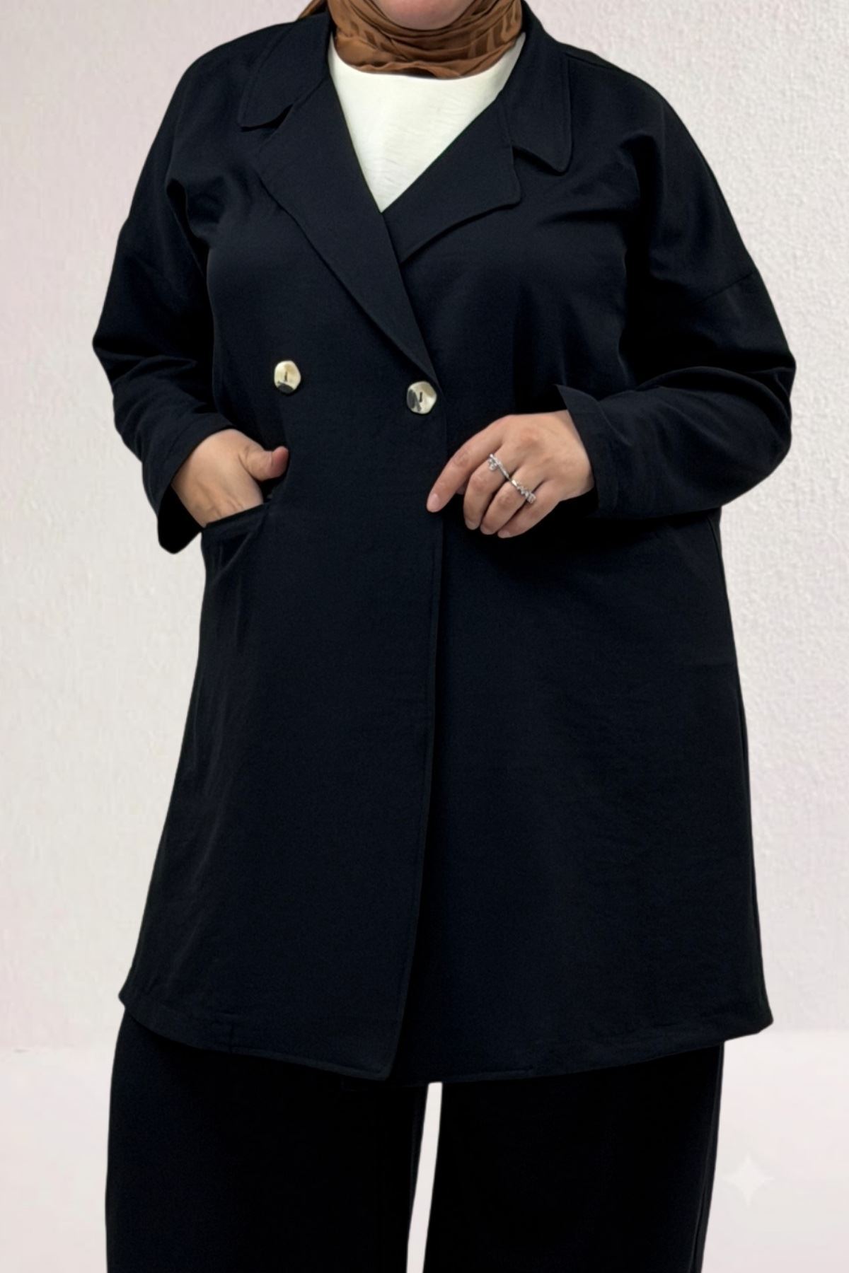 67056-1 Büyük Beden Blazer Ceket - Pantolon Nova Takım - Siyah