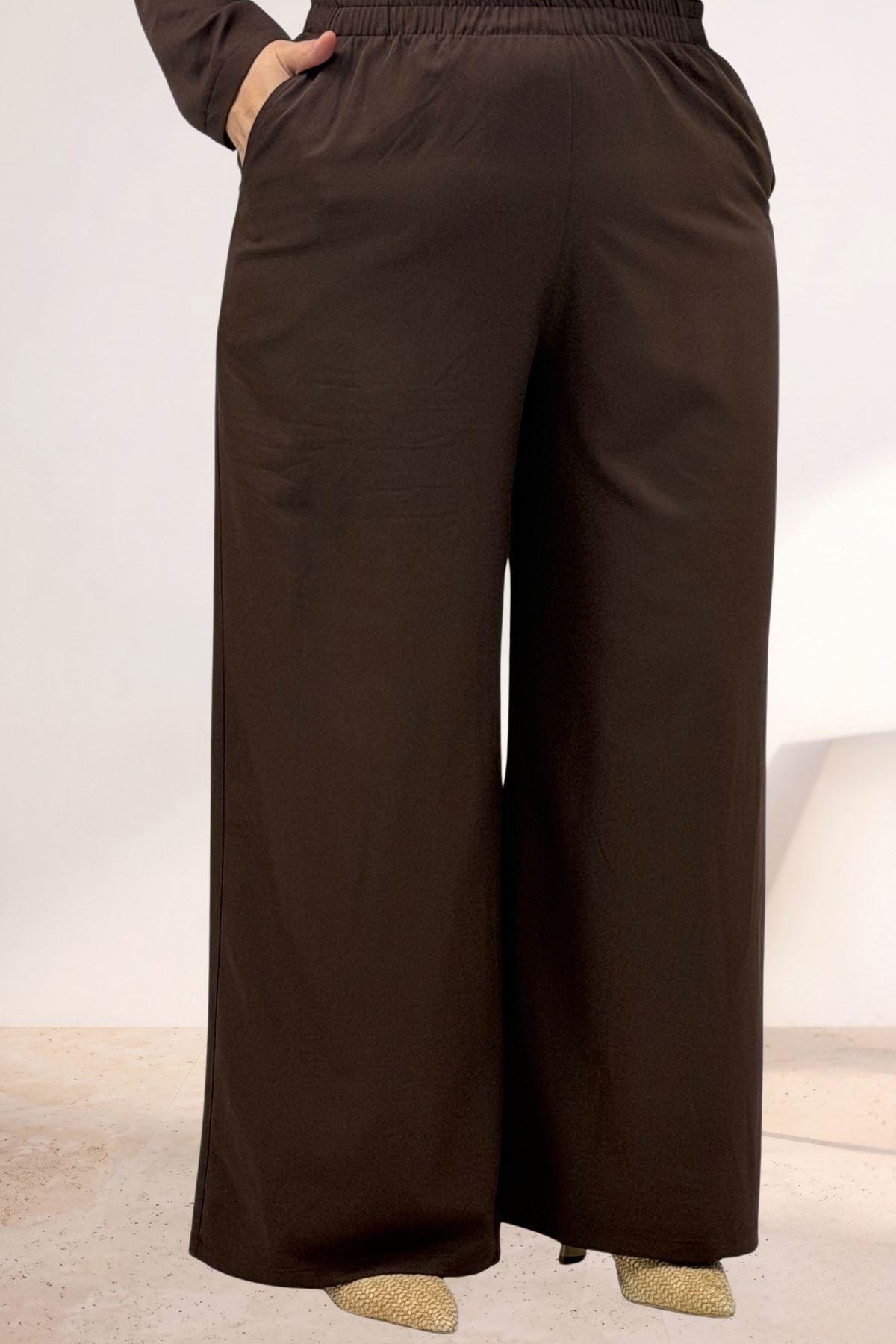 67056 Büyük Beden Blazer Ceket - Pantolon Nova Takım - Kahve