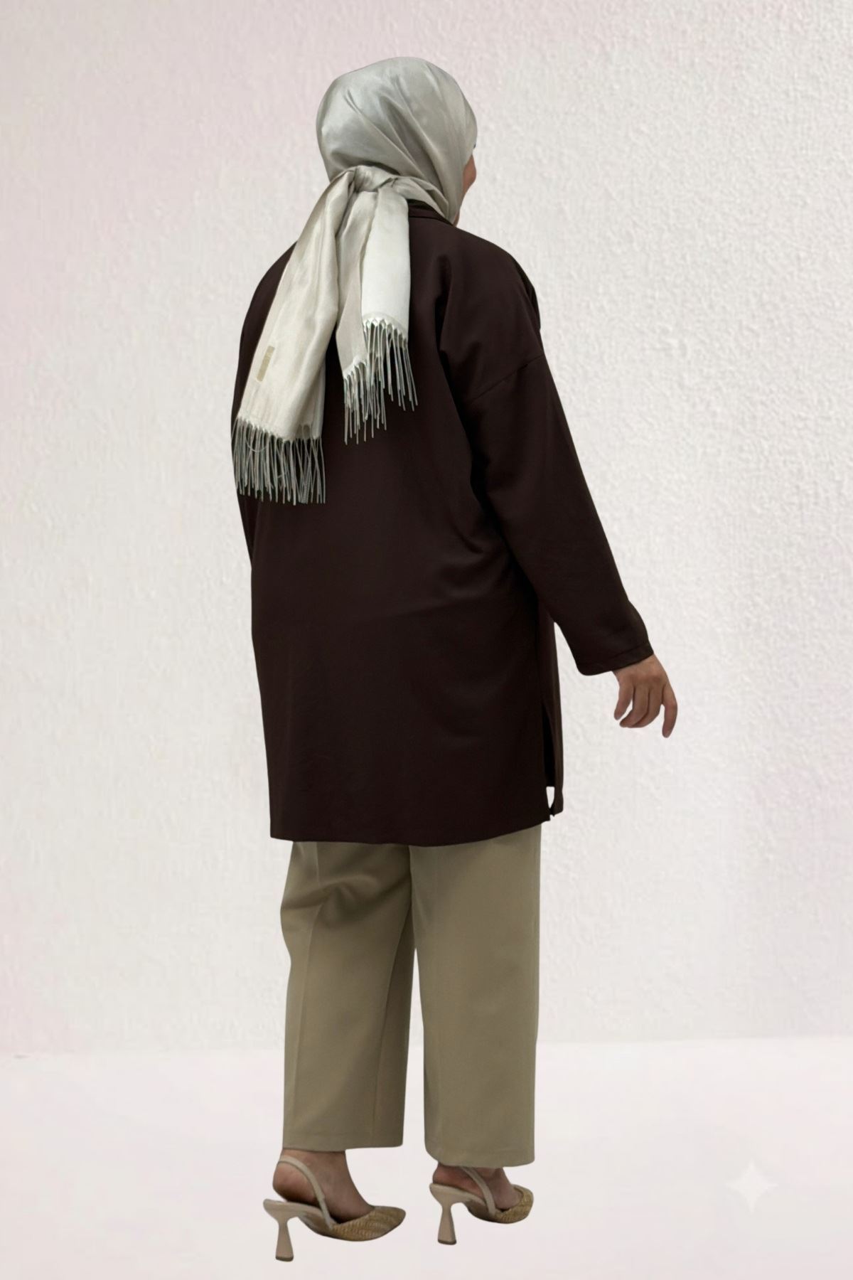 63015-1 Büyük Beden Mostralı Blazer Ceket - Kahve