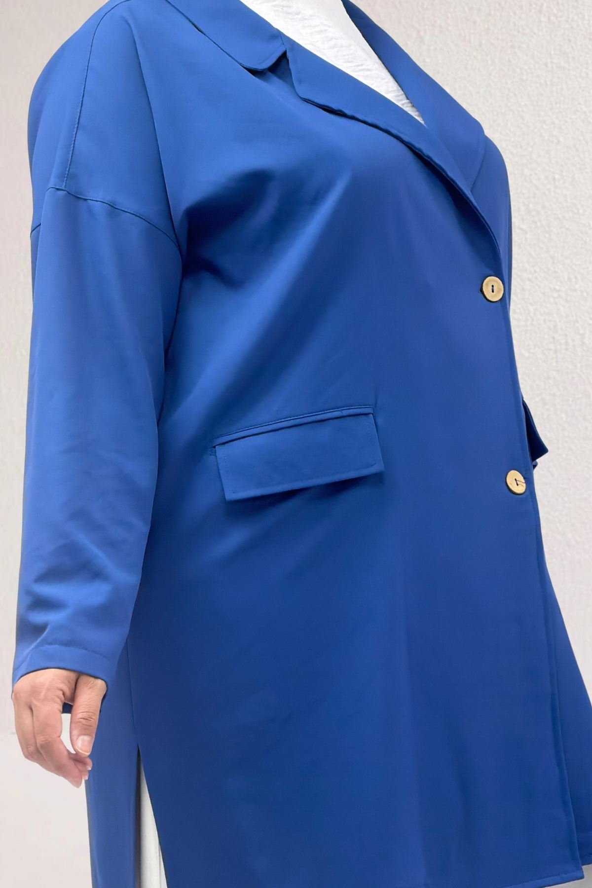 63015-1 Büyük Beden Mostralı Blazer Ceket - İndigo