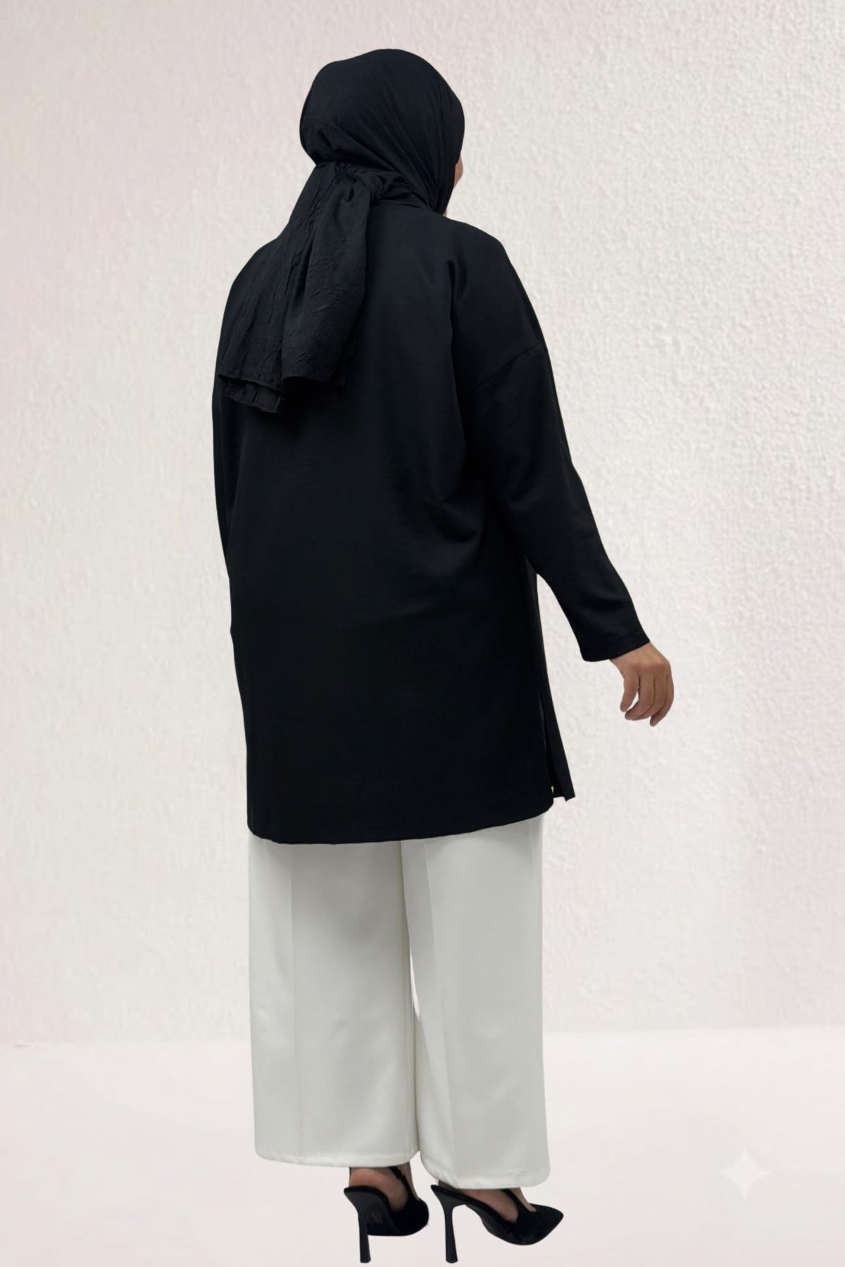 63015-1 Büyük Beden Mostralı Blazer Ceket - Siyah