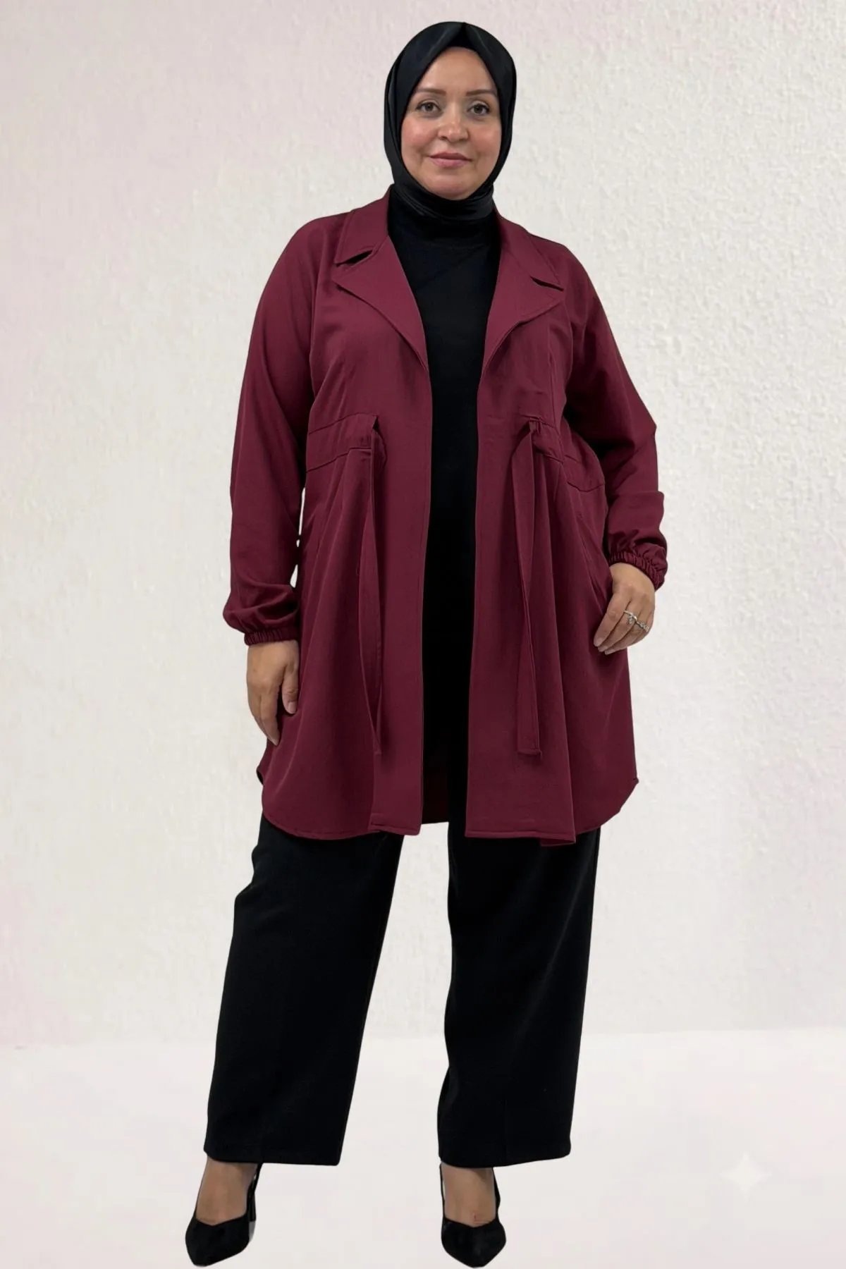63018 Büyük Beden Bağlamalı Nora Ceket - Bordo
