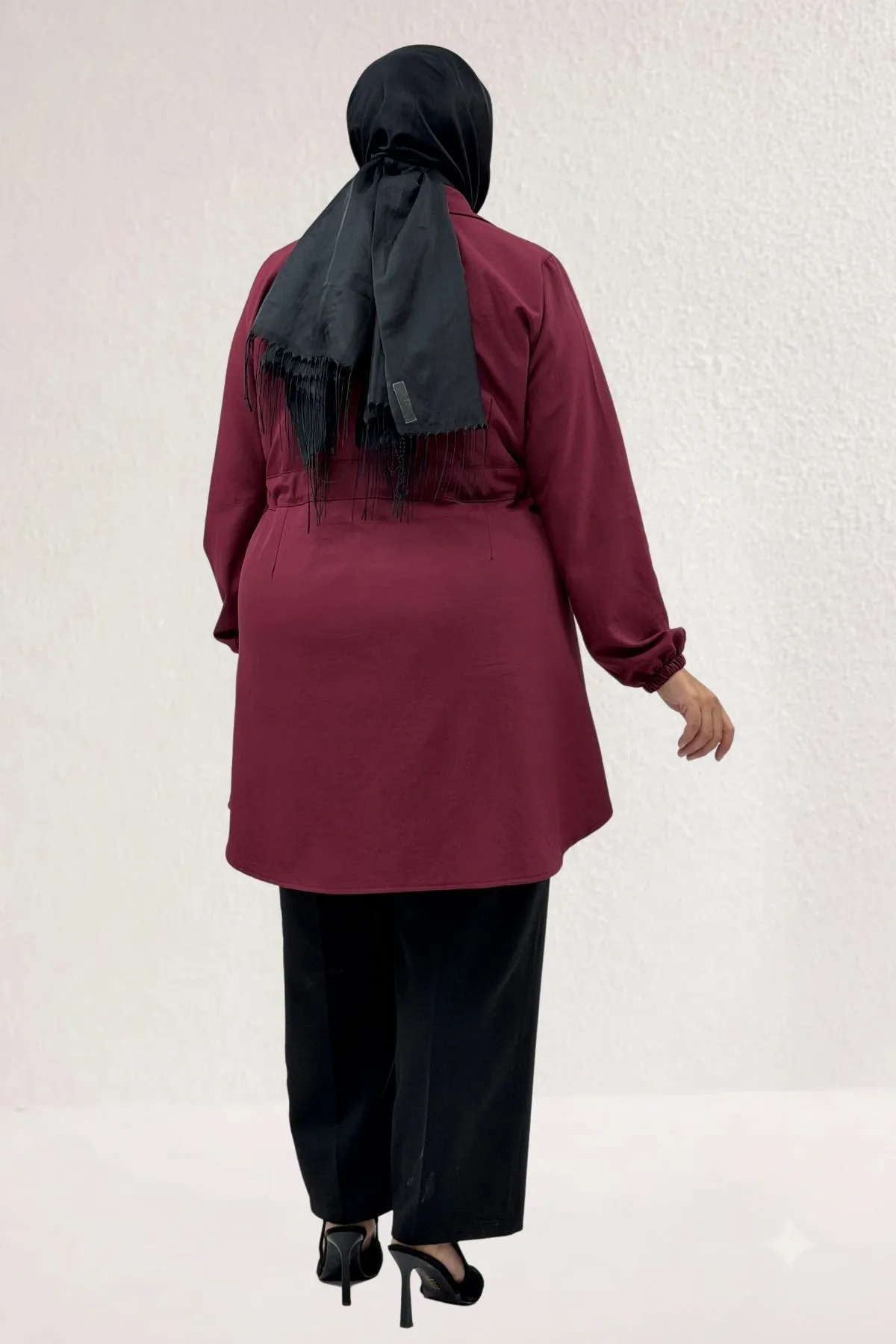 63018 Büyük Beden Bağlamalı Nora Ceket - Bordo