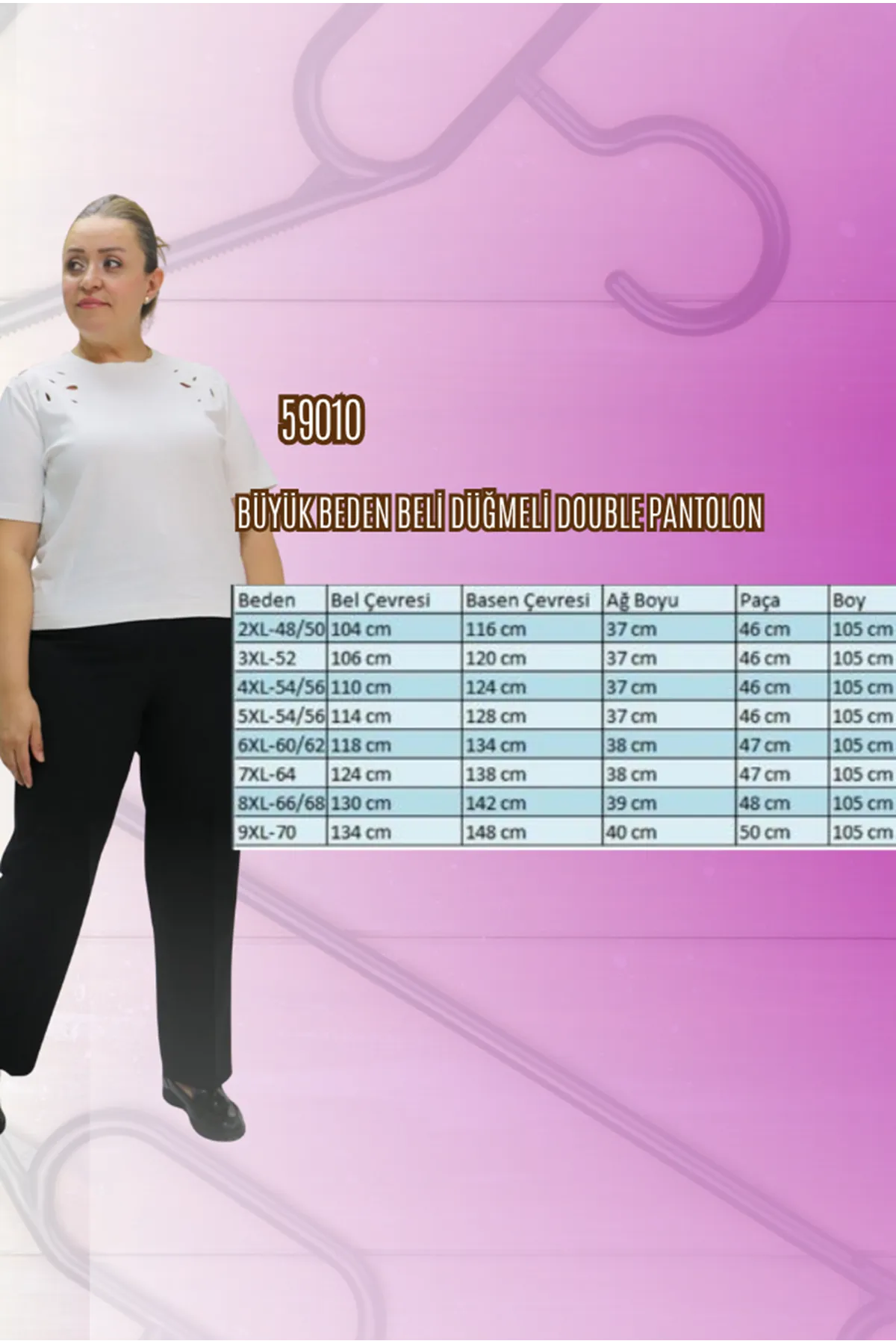 29021-E Büyük Beden Beli Düğmeli Double Pantolon - Ekru 