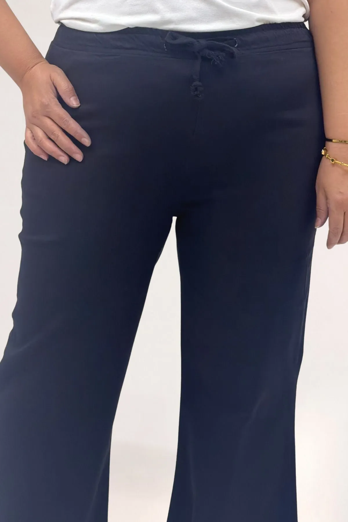 5041 Beli Bağcıklı İspanyol Paça Pantolon - Siyah
