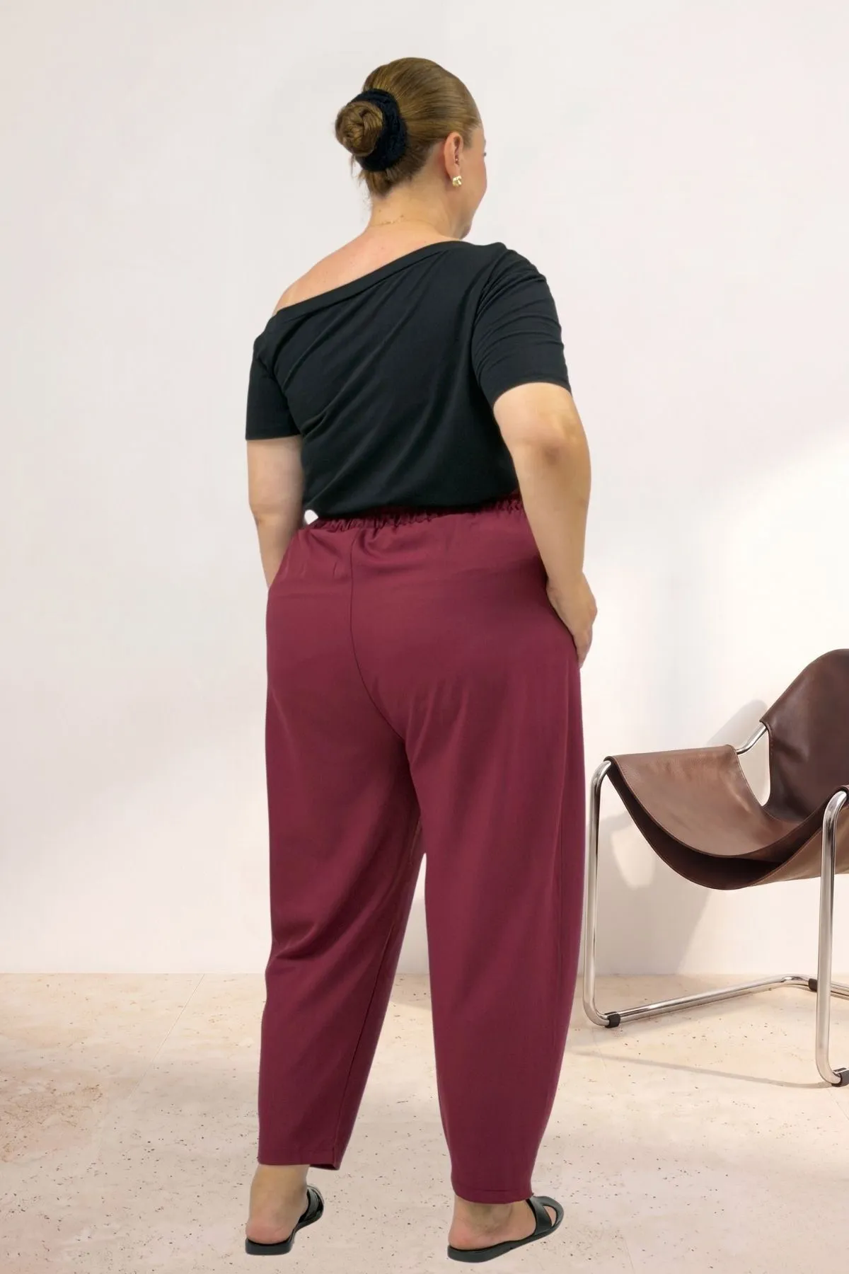 69021 Büyük Beden Beli Lastikli Nora Şalvar Pantolon - Bordo