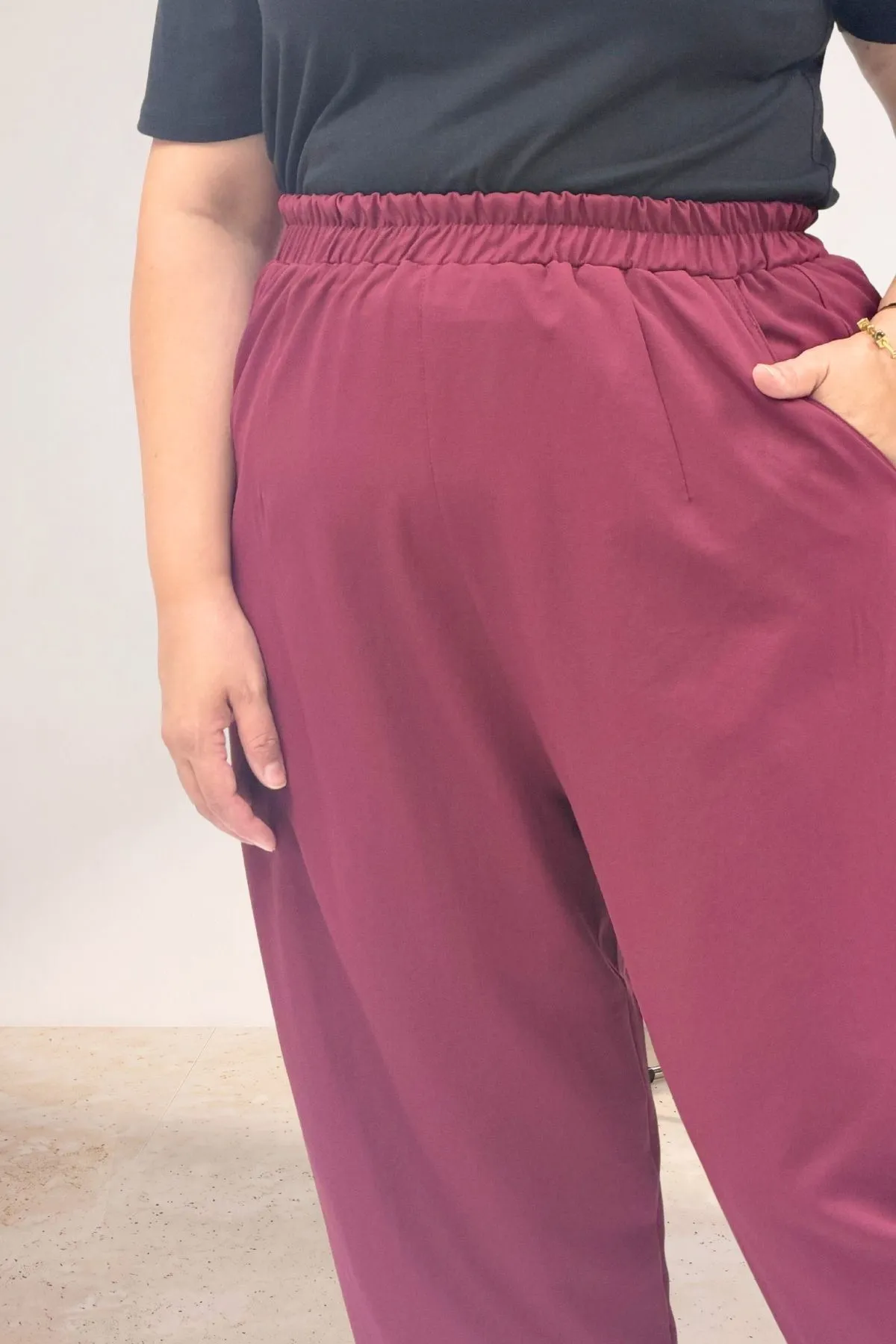 69021 Büyük Beden Beli Lastikli Nora Şalvar Pantolon - Bordo