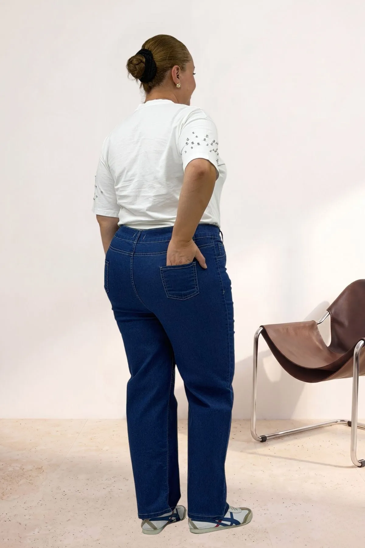 5053S Boru Paça Kot Pantolon - Koyu Mavi