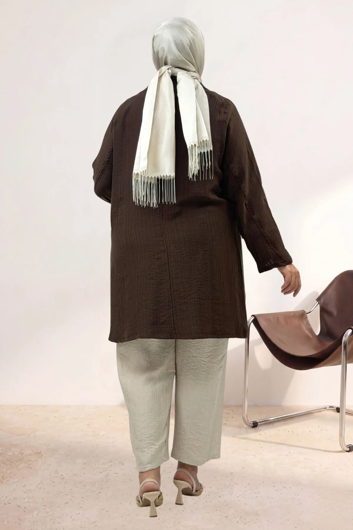 63016 Büyük Beden Mostralı Blazer Double Tensel Ceket - Kahve