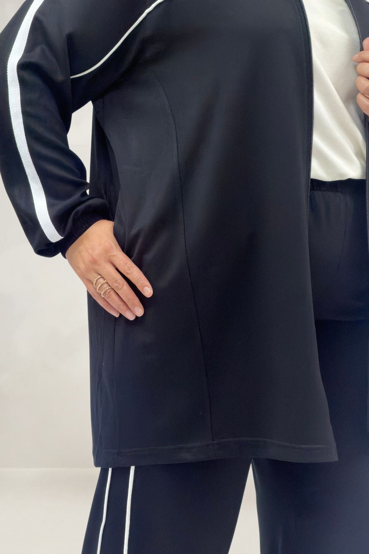 67073 Büyük Beden Kıstırma Biyeli Modal Pantolonlu Takım - Siyah