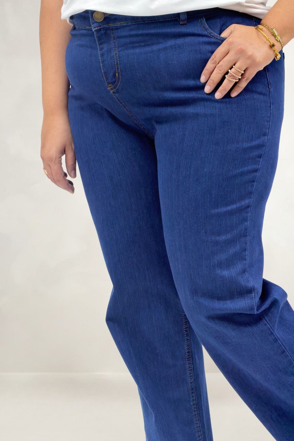 5053-1  Beli Yarı Lastikli Kot Pantolon - Mavi