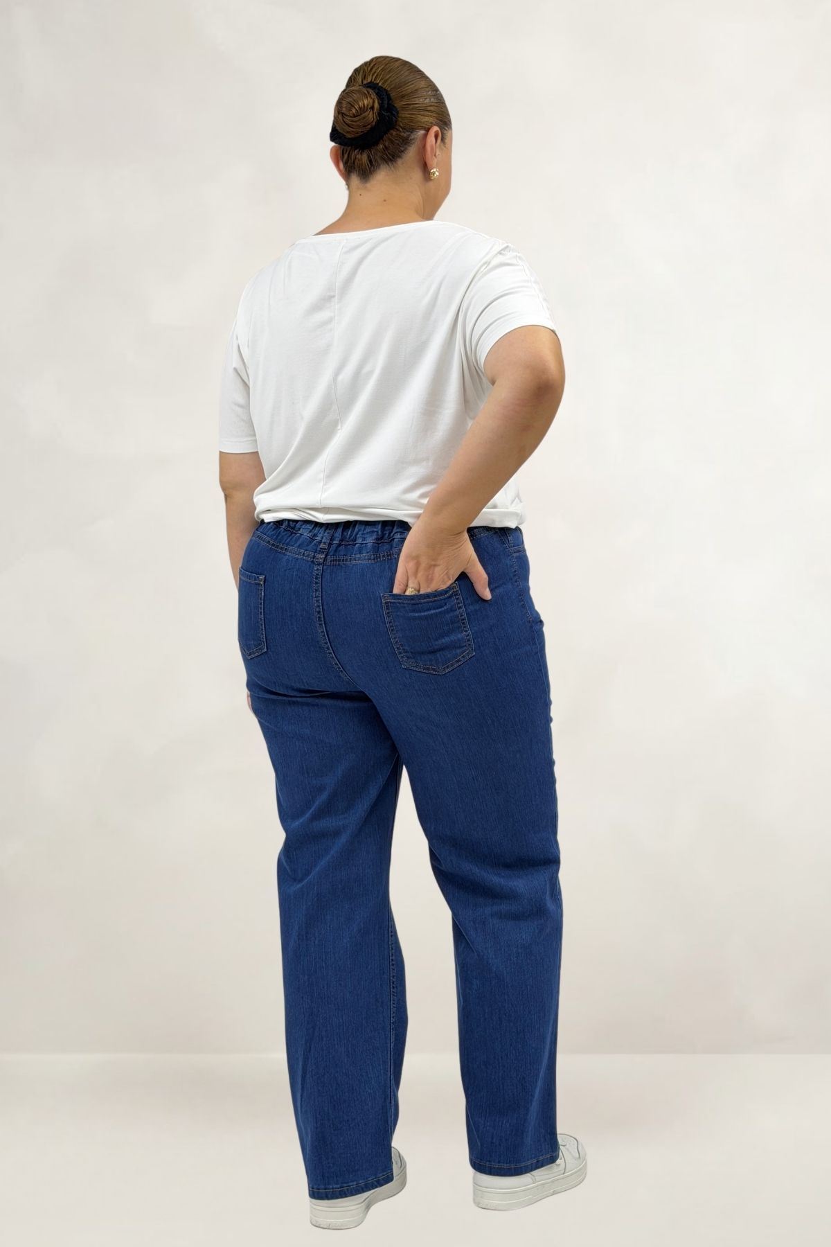 5053-1  Beli Yarı Lastikli Kot Pantolon - Mavi