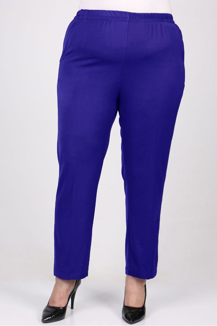 F-29020 Büyük Beden Beli Lastikli Boru Paça En Boy Pantolon - Saks