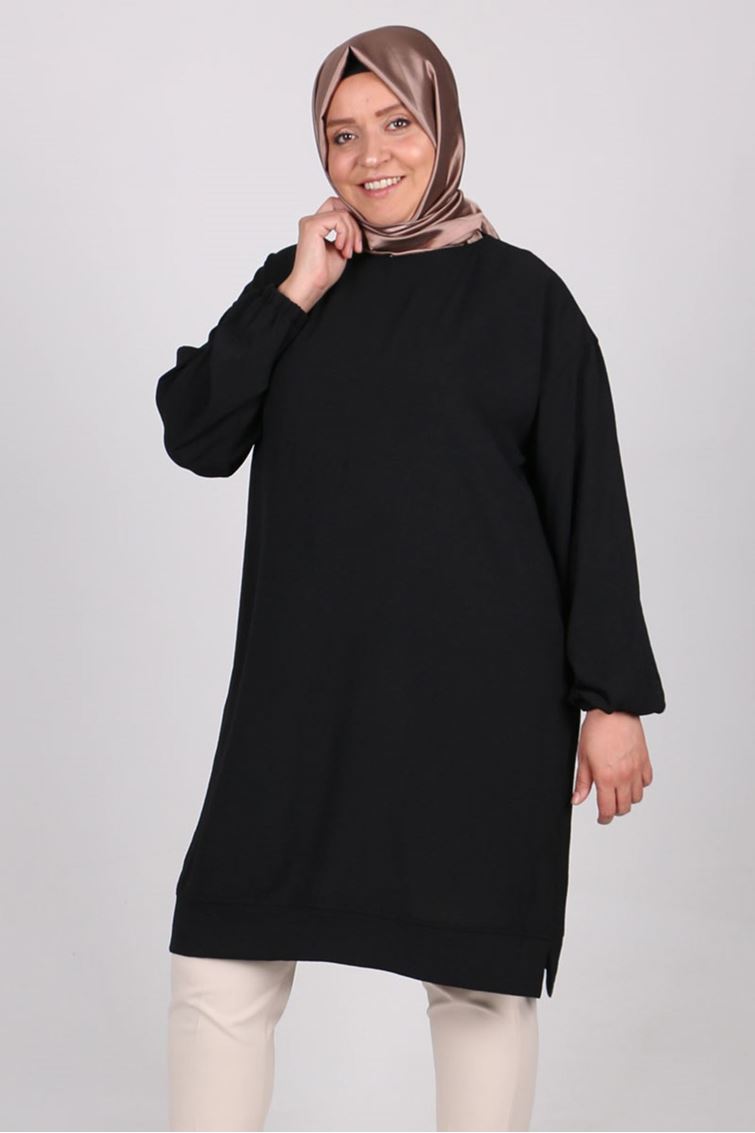 1046 Büyük Beden Kuba Krep Aerobin Tunik Siyah